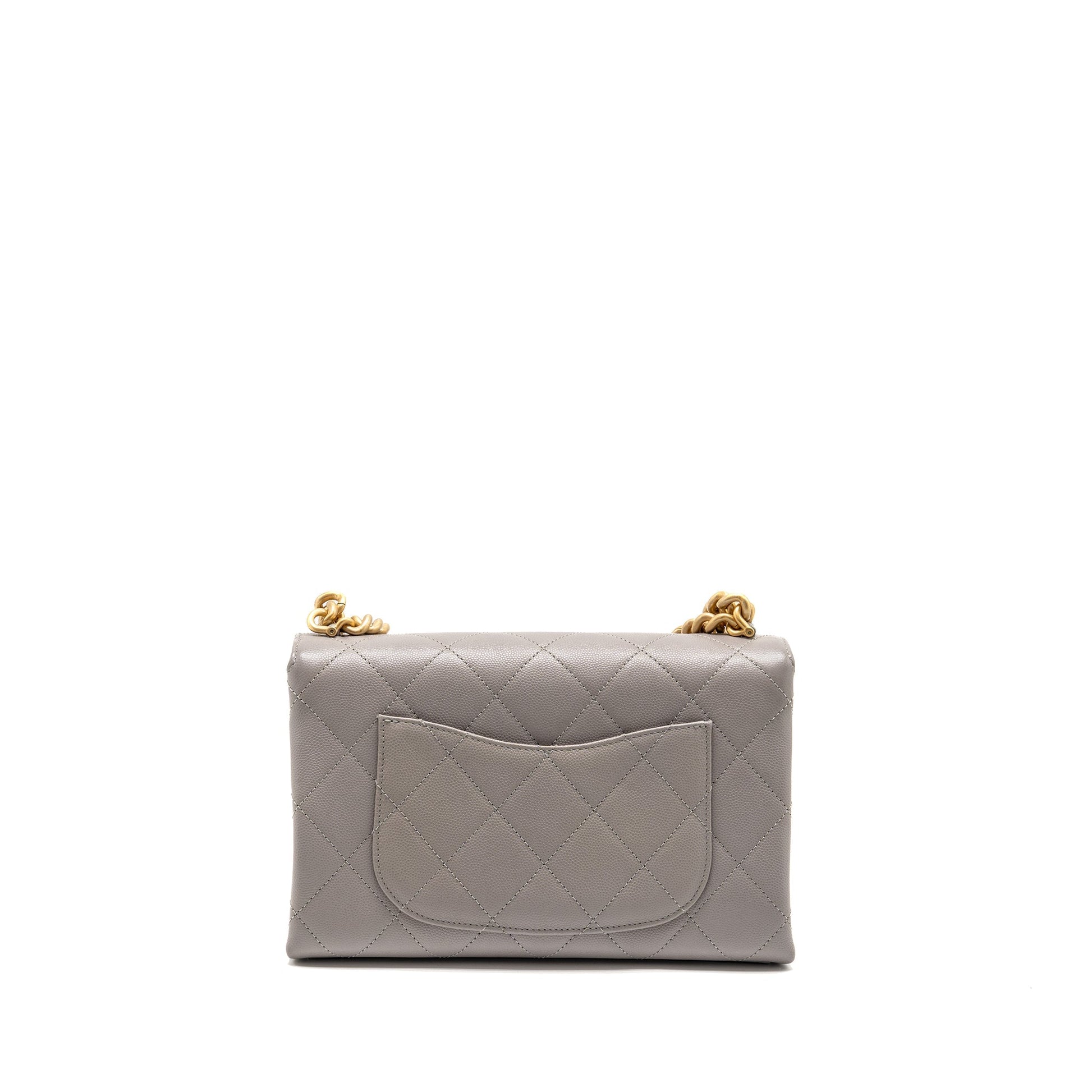 Chanel Quilted Flap Handle Caviar GHW Microchip Grey Shoulder Bag Ghw Microchip