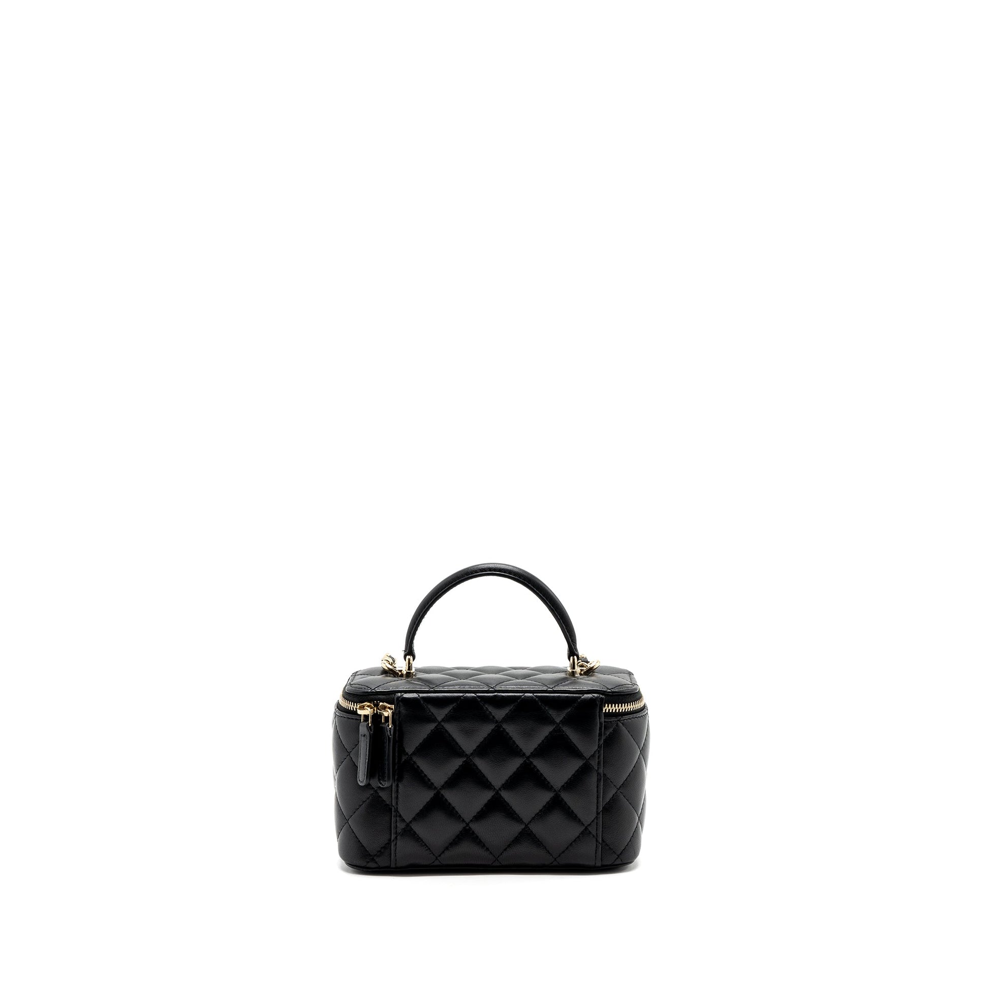 Chanel top handle long vanity lambskin LGHW Black Handbag Lghw Microchip
