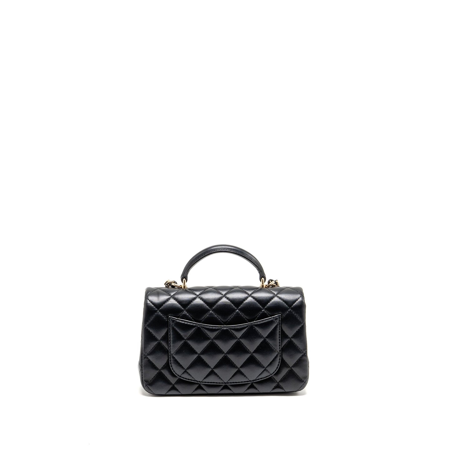 Chanel Top Handle Rectangular Flap Lambskin LGHW Black Shoulder Bag Microchip 9