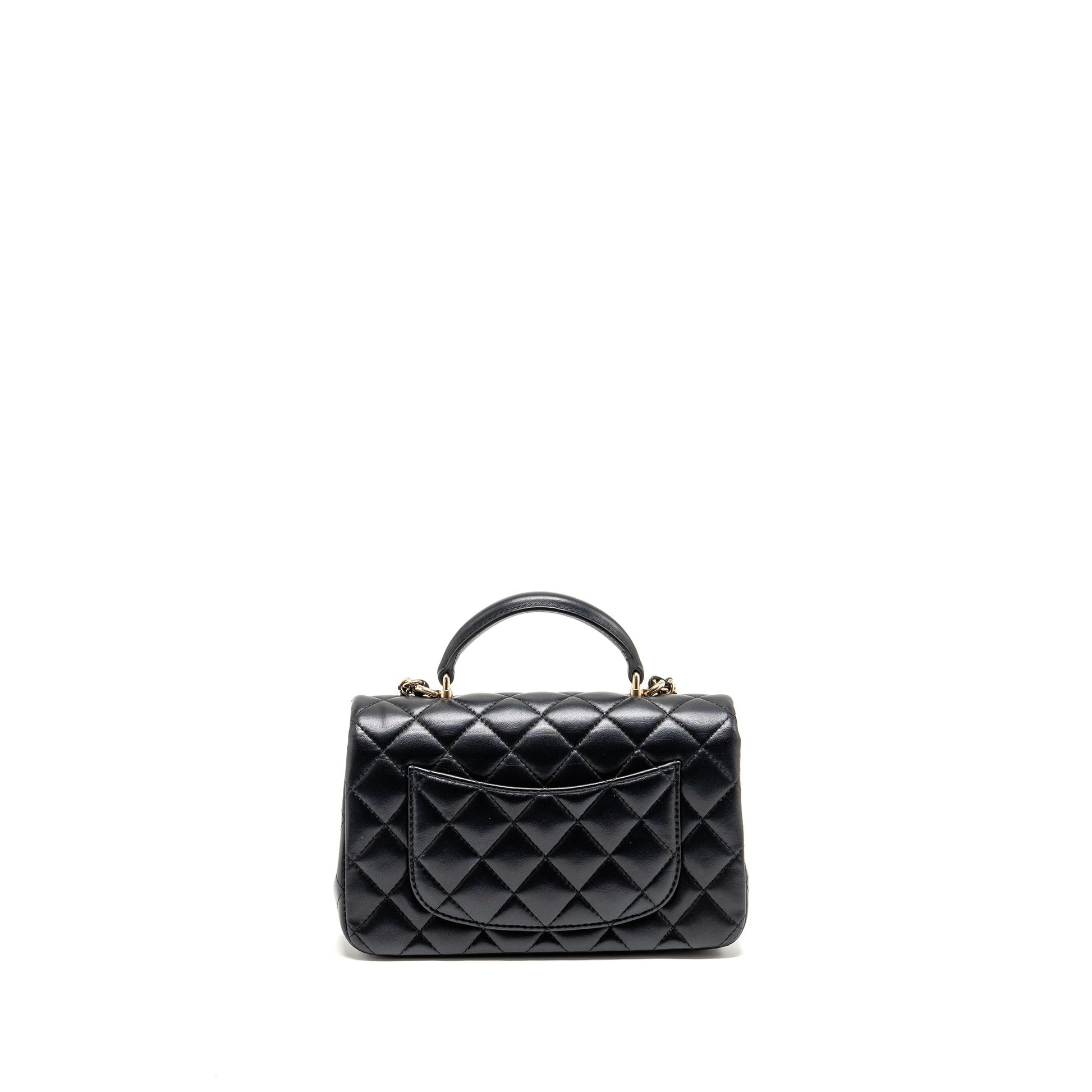Chanel Top Handle Rectangular Flap Lambskin LGHW Black Shoulder Bag Microchip 9