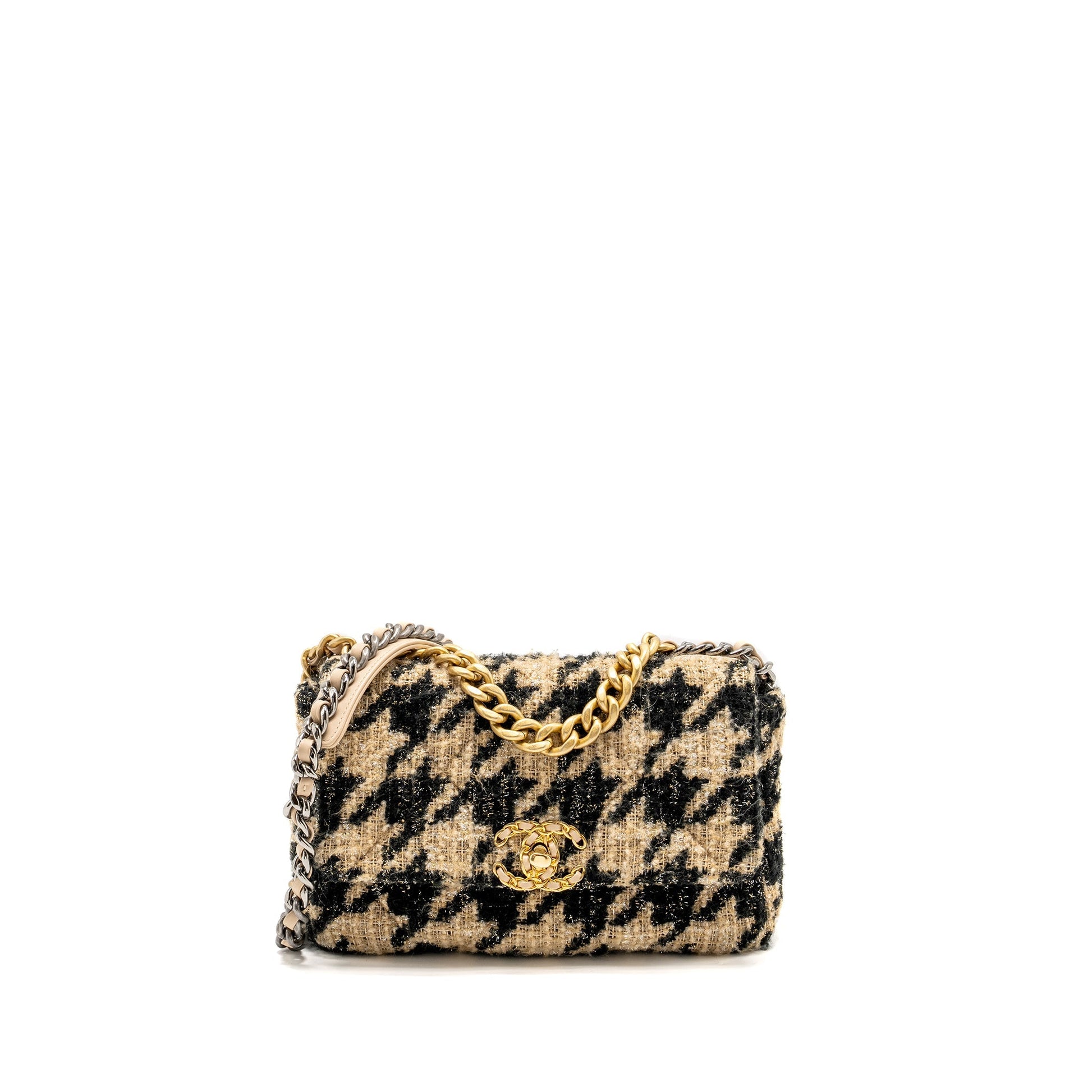 Chanel 19 Tweed Hardware Multicolour Black Beige Small Handbag