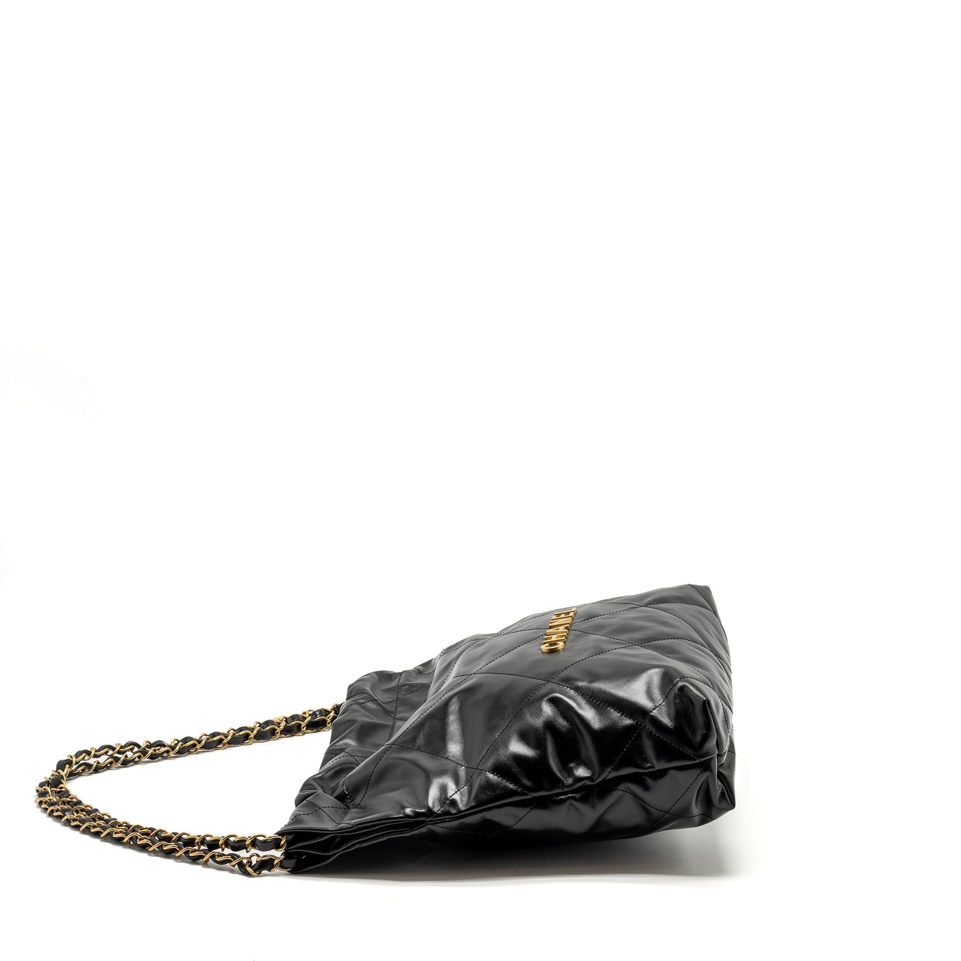 Chanel 22 Shiny Calfskin GHW Microchip Black Small Handbag