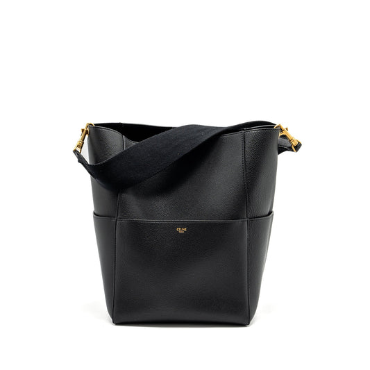 Celine Sangle Purse Grained Calfskin Handbag Black Bucket Bucket Bag