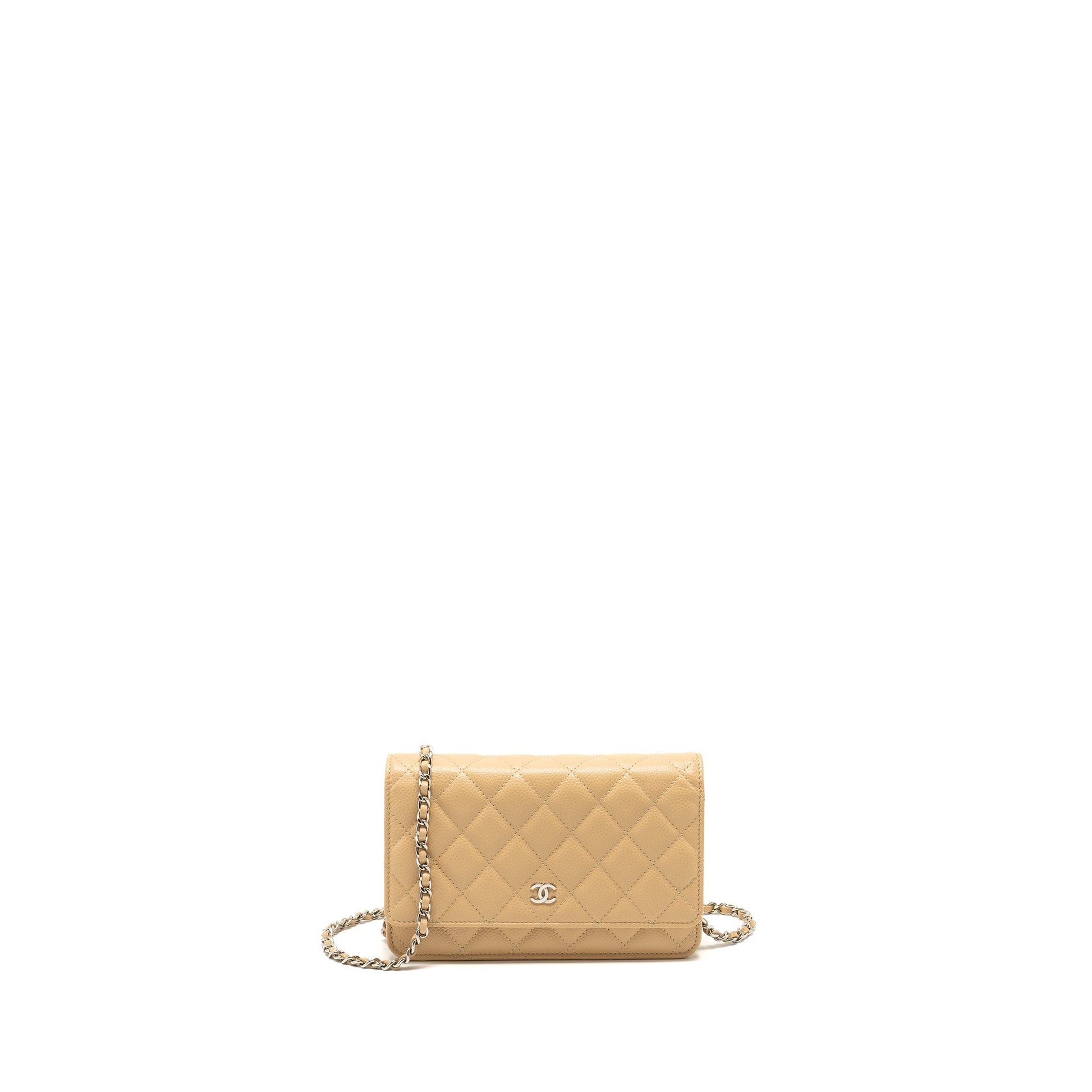 Chanel Classic on Caviar SHW Microchip Beige Wallet Case Shw Microchip