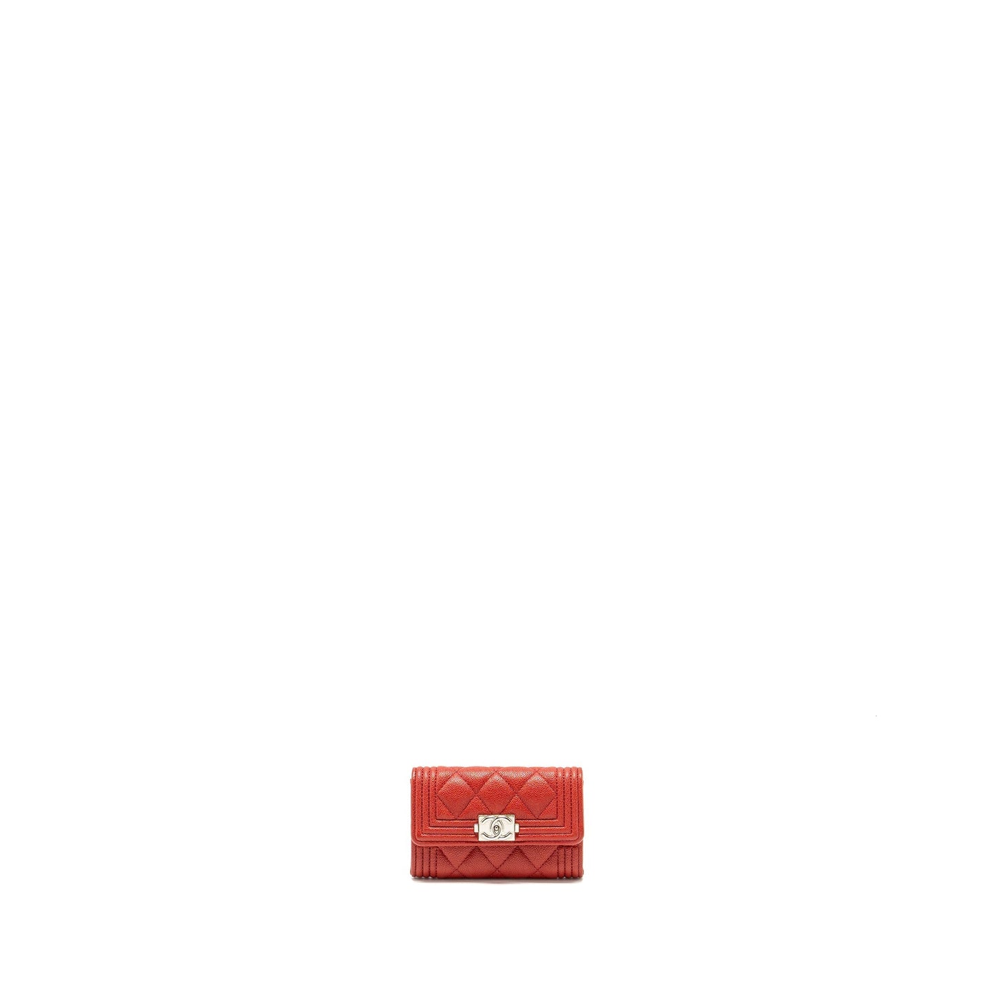 Chanel Boy Flap Card Holder Caviar SHW Red Wallet Case
