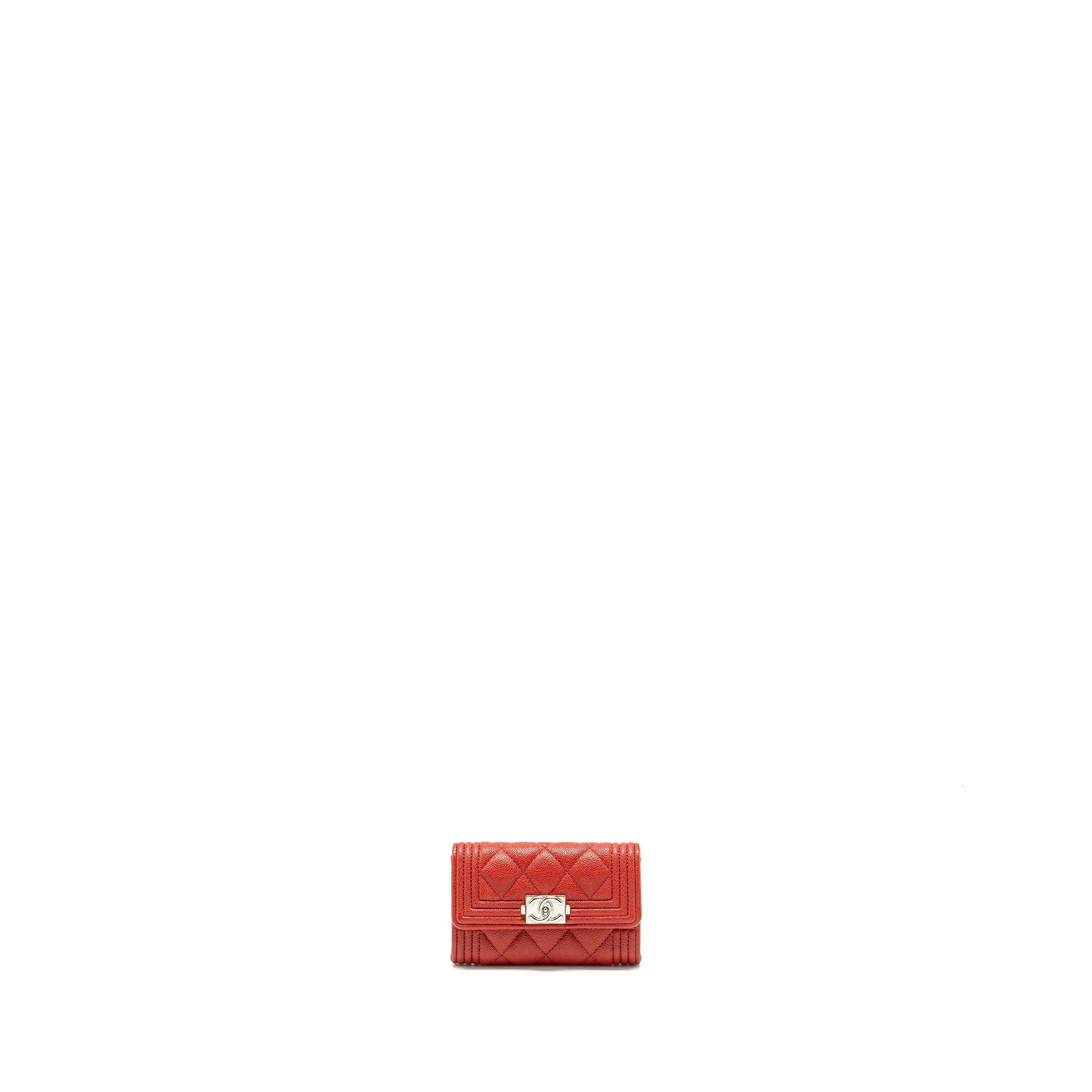Chanel Boy Flap Card Holder Caviar SHW Red Wallet Case