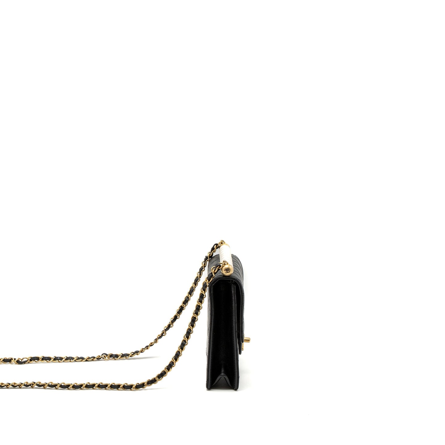 Chanel Square Pearl Flap Lambskin Brushed GHW Black Shoulder Bag