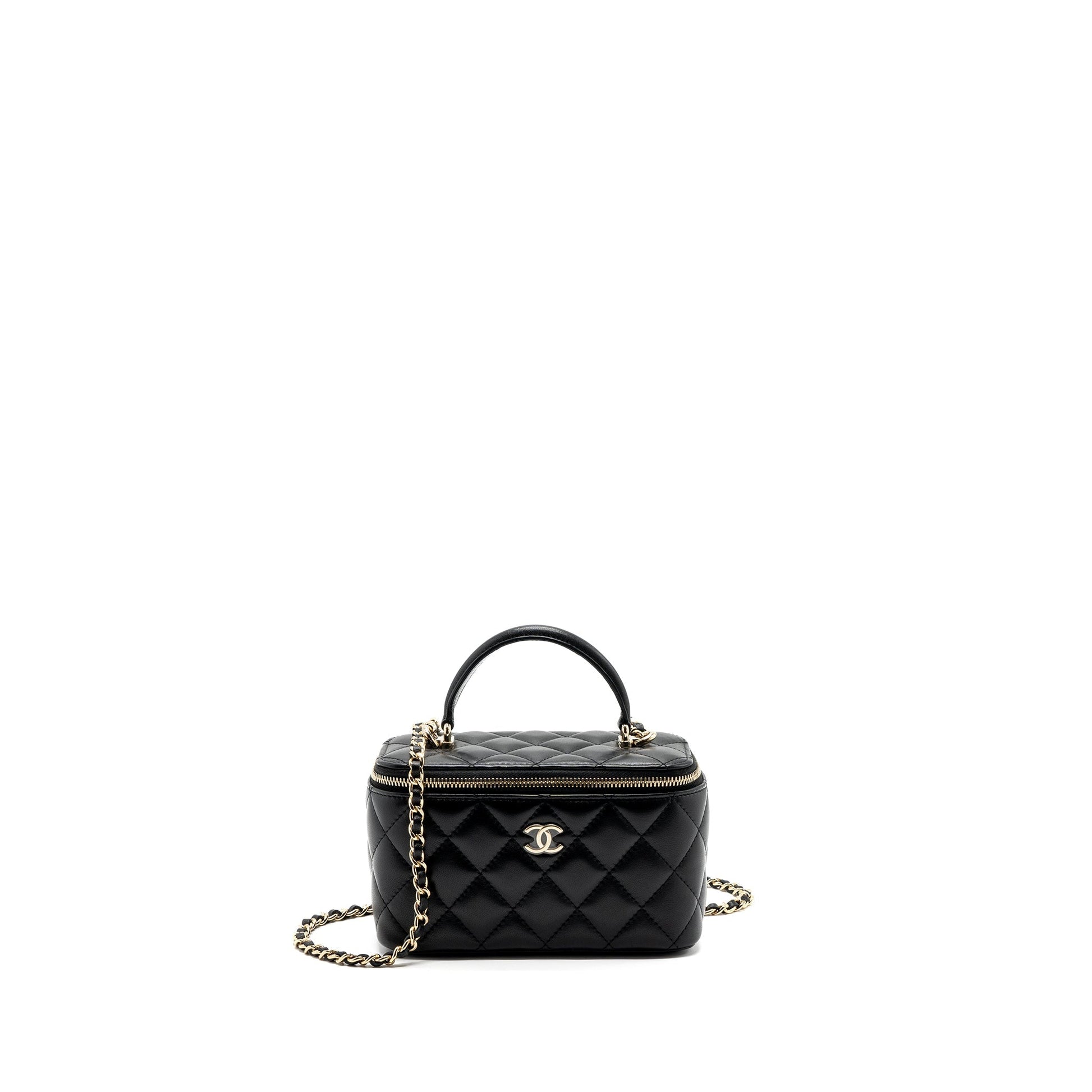 Chanel top handle long vanity lambskin LGHW Black Handbag Lghw Microchip