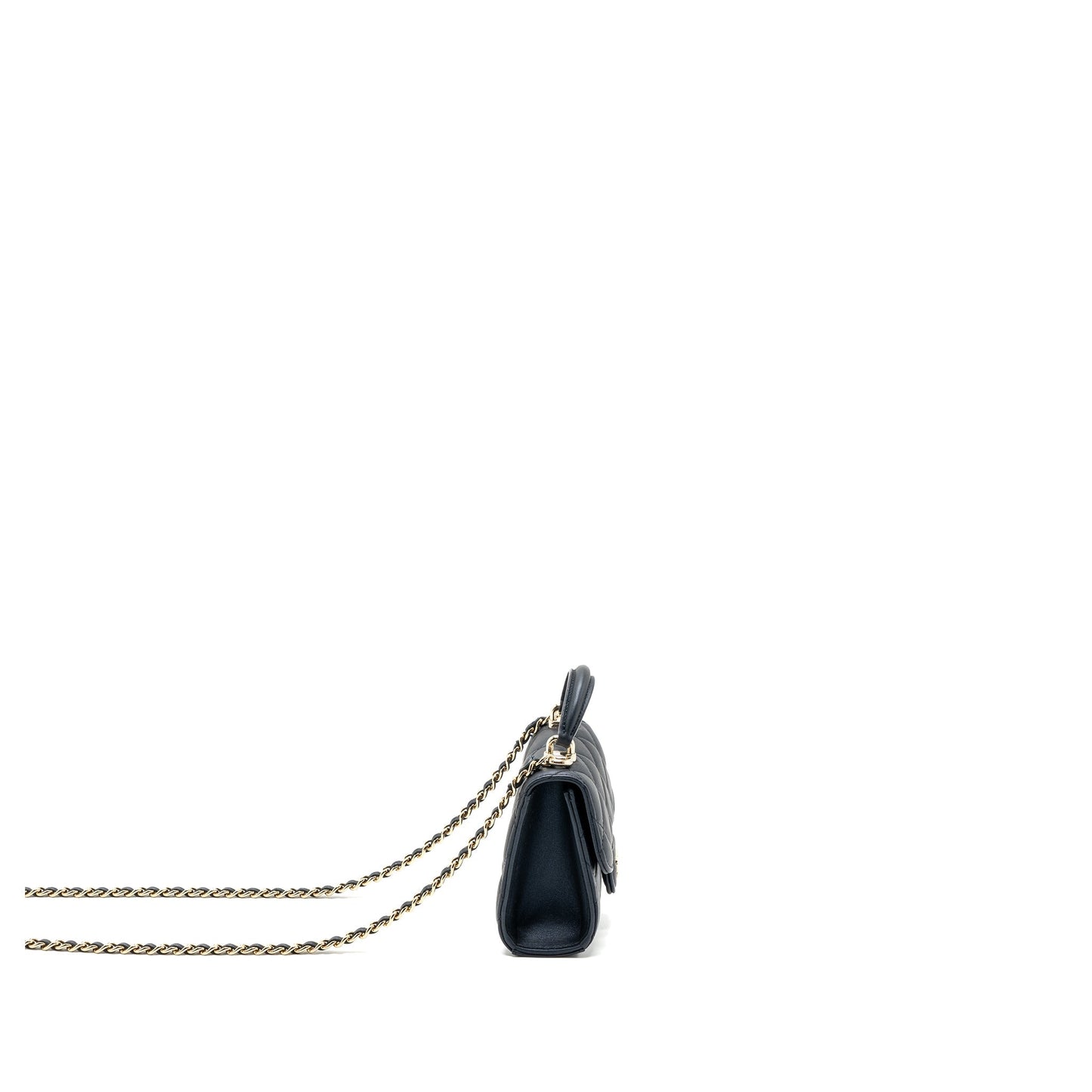 Chanel Top Handle Flap Pearly Lambskin Dark Blue Shoulder Bag
