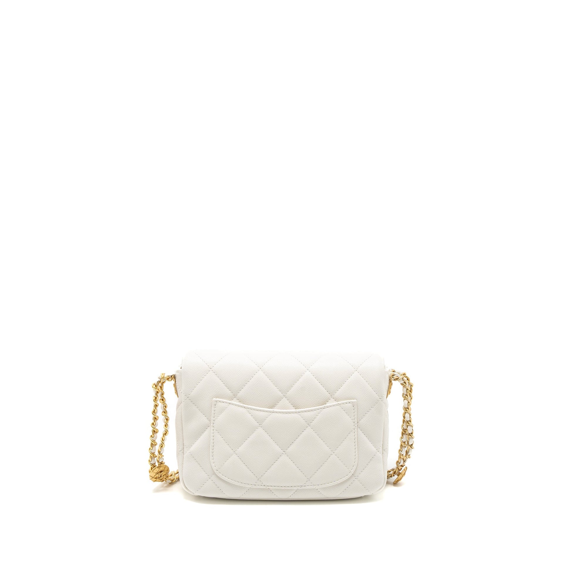 Chanel 22A Flap Button on Caviar Brushed White Small Shoulder Bag