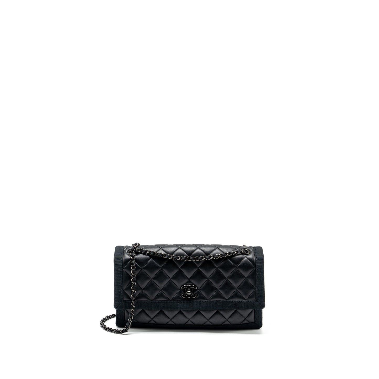 Chanel Quilted Flap Lambskin Fabric SO Black Shoulder Bag