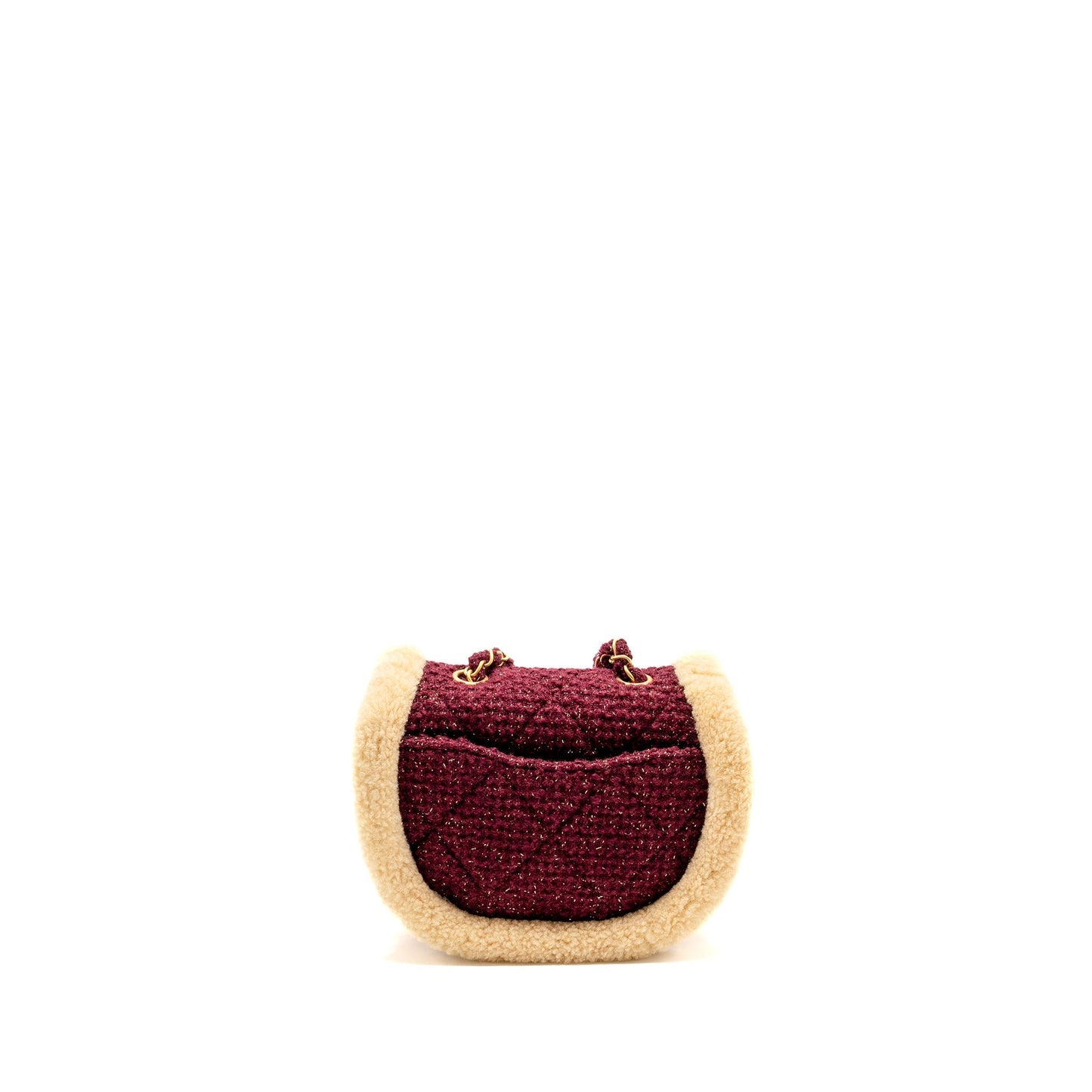 Chanel 22K Messenger Flap Shearling Tweed Burgundy Beige Shoulder Bag
