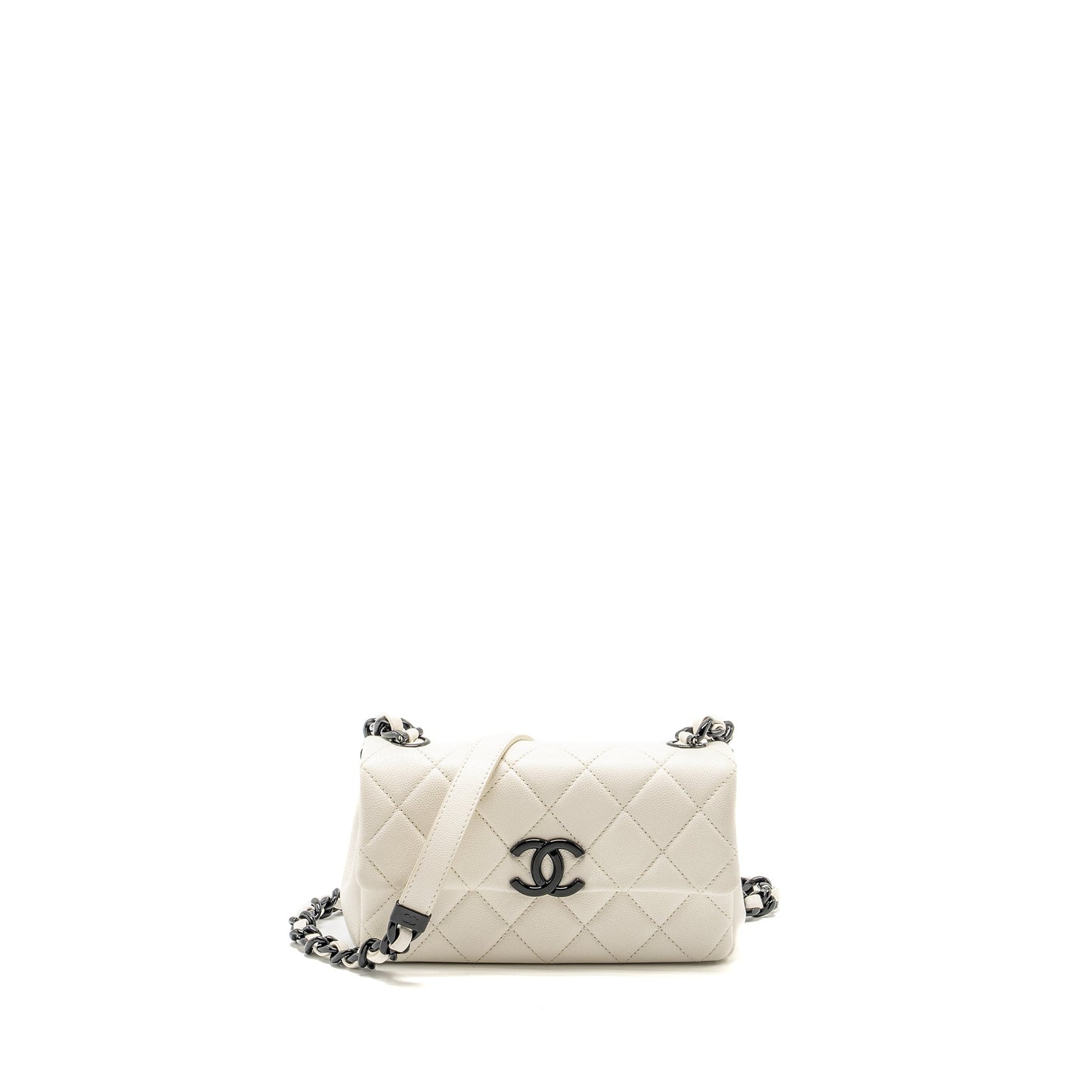 Chanel My Everything Flap Quilted Caviar Hardware Black White Shoulder Bag