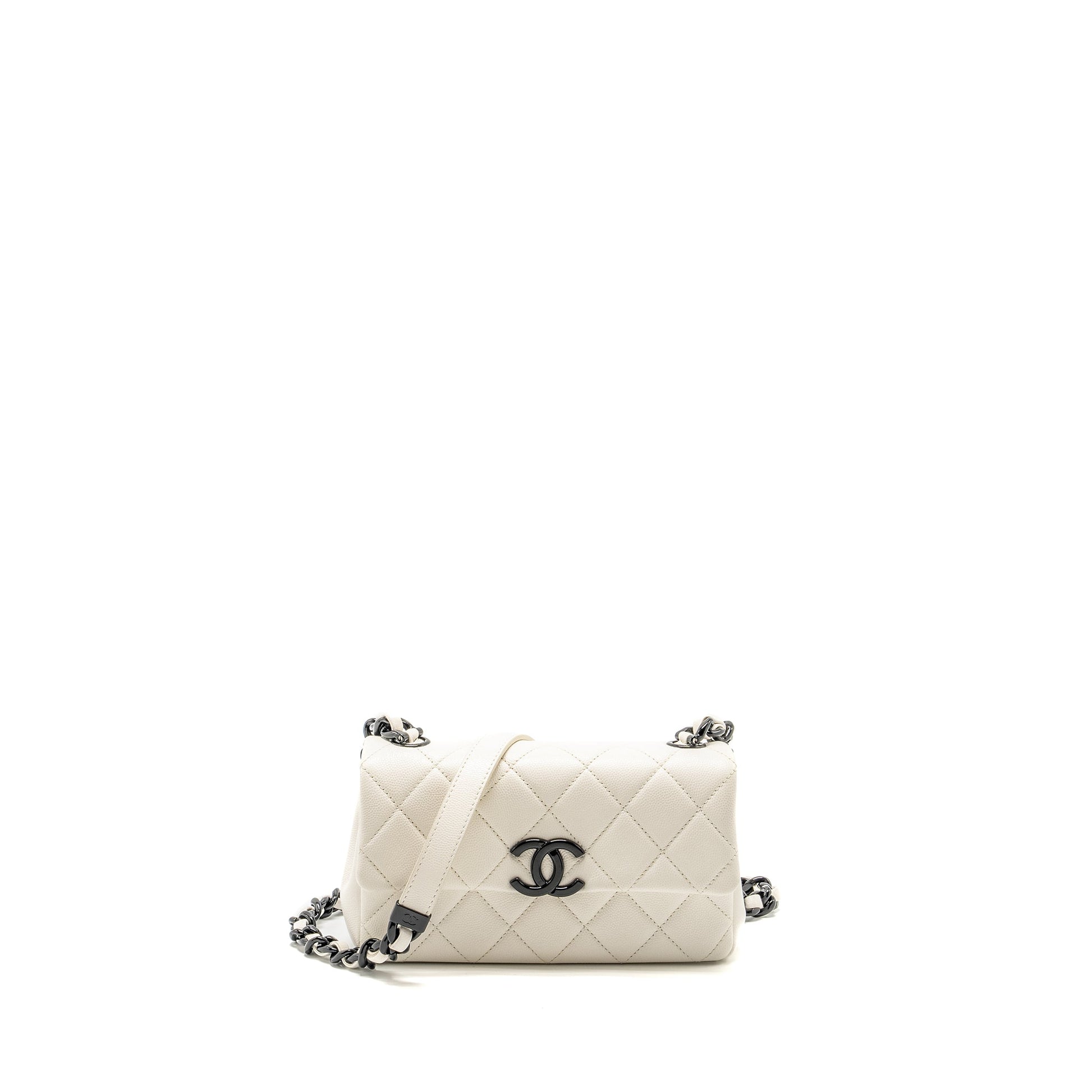 Chanel My Everything Flap Quilted Caviar Hardware Black White Shoulder Bag