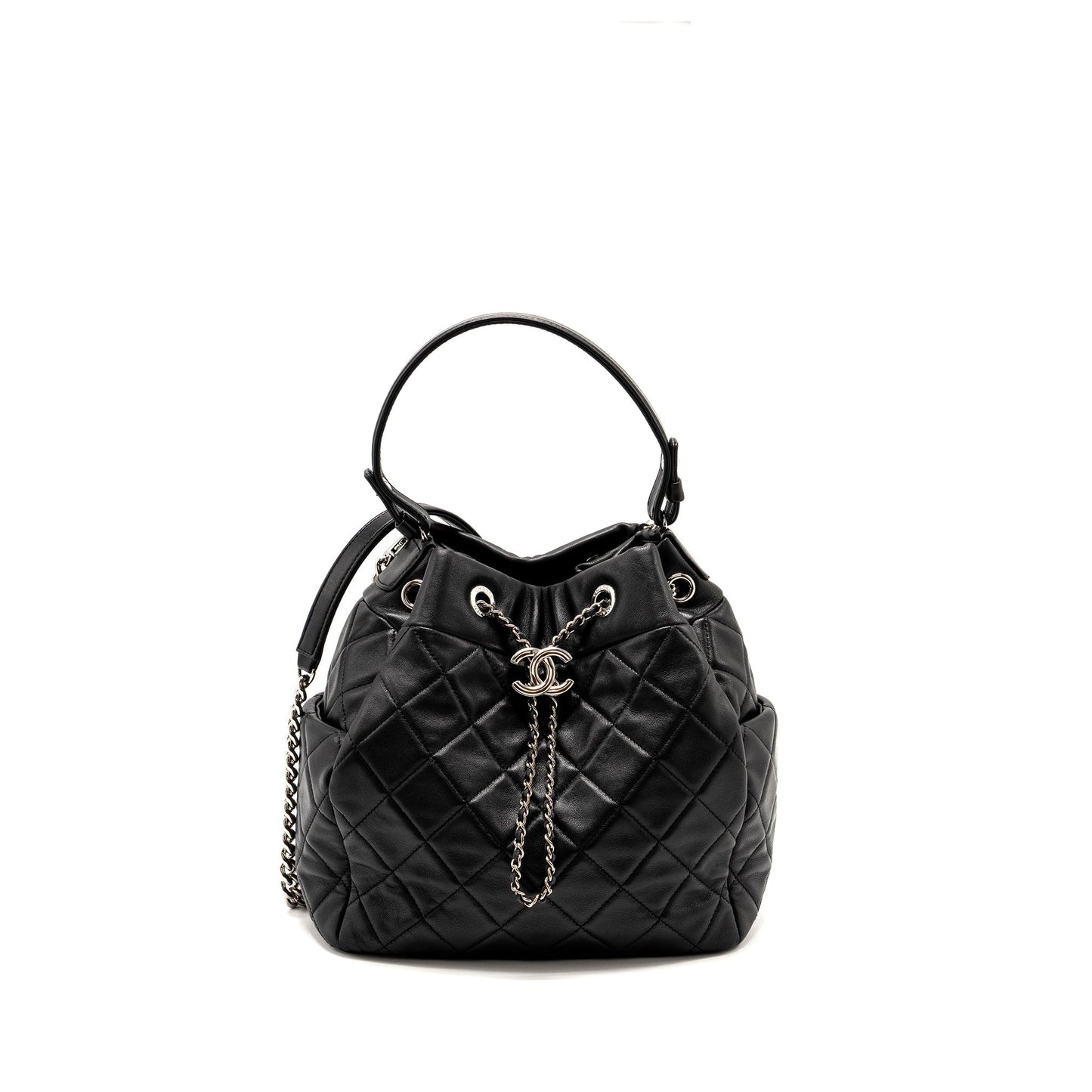 Chanel CC Drawstring Bucket Lambskin SHW Black Jewelry