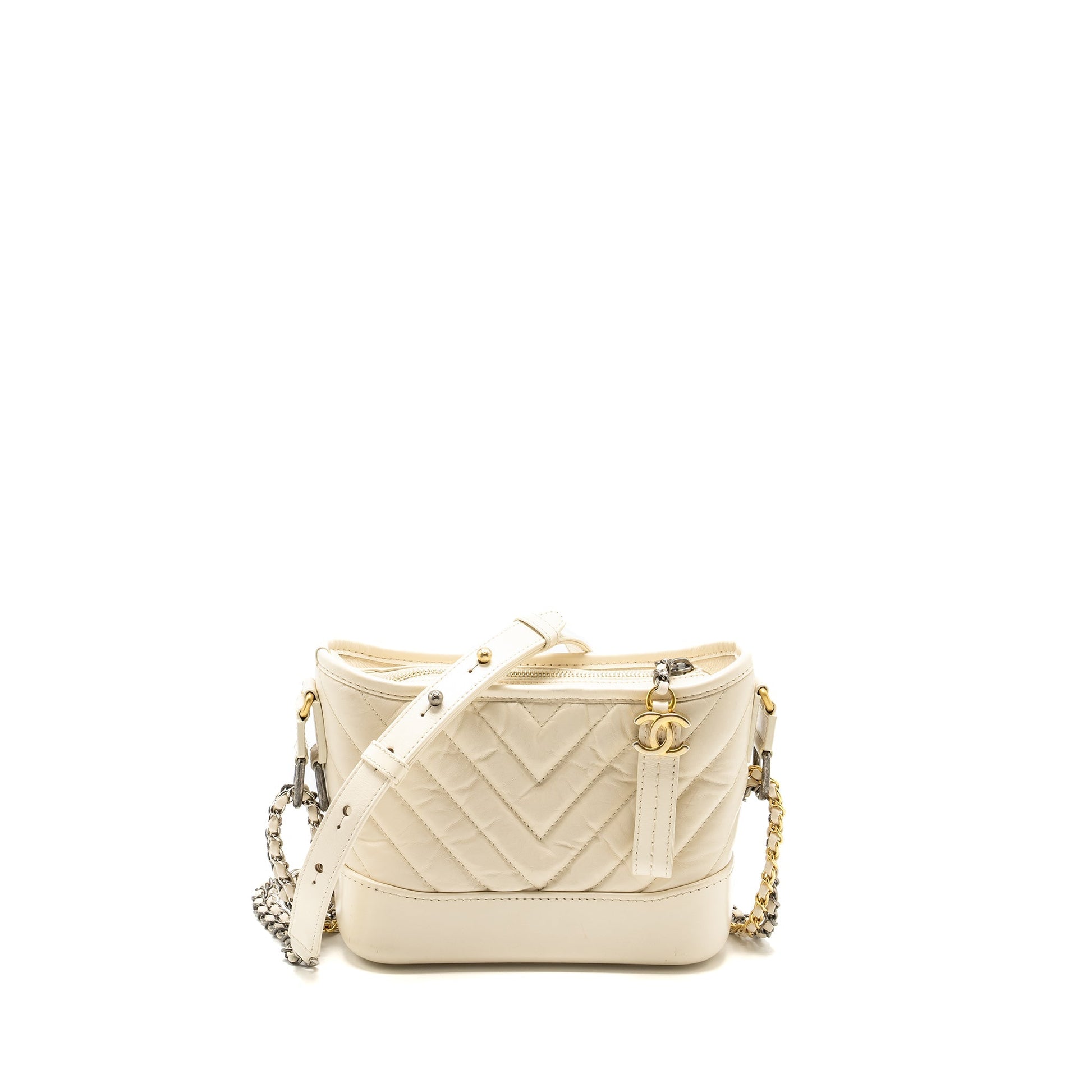 Chanel Chevron Gabrielle Hobo Calfskin Hardware Multicolour White Small Shoulder Bag