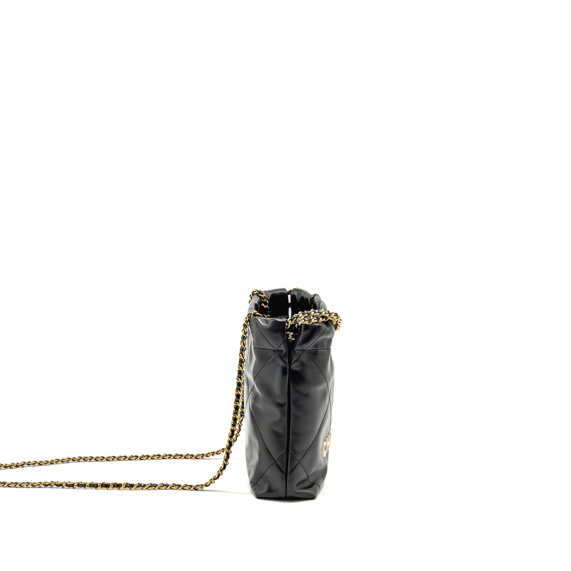 Chanel 22 Shiny Calfskin GHW Microchip Black Mini Bag Ghw Microchip