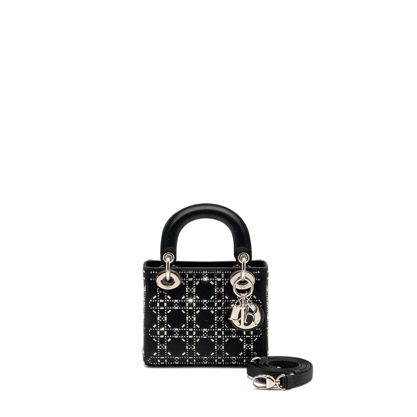 Dior Lady Crystal Handbag Satin Black Travel Bag