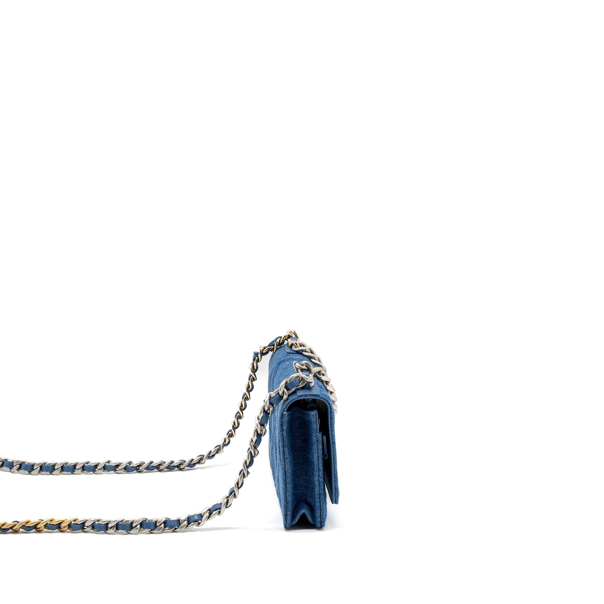Chanel 19 On Denim Hardware Microchip Multicolor Blue Wallet Case