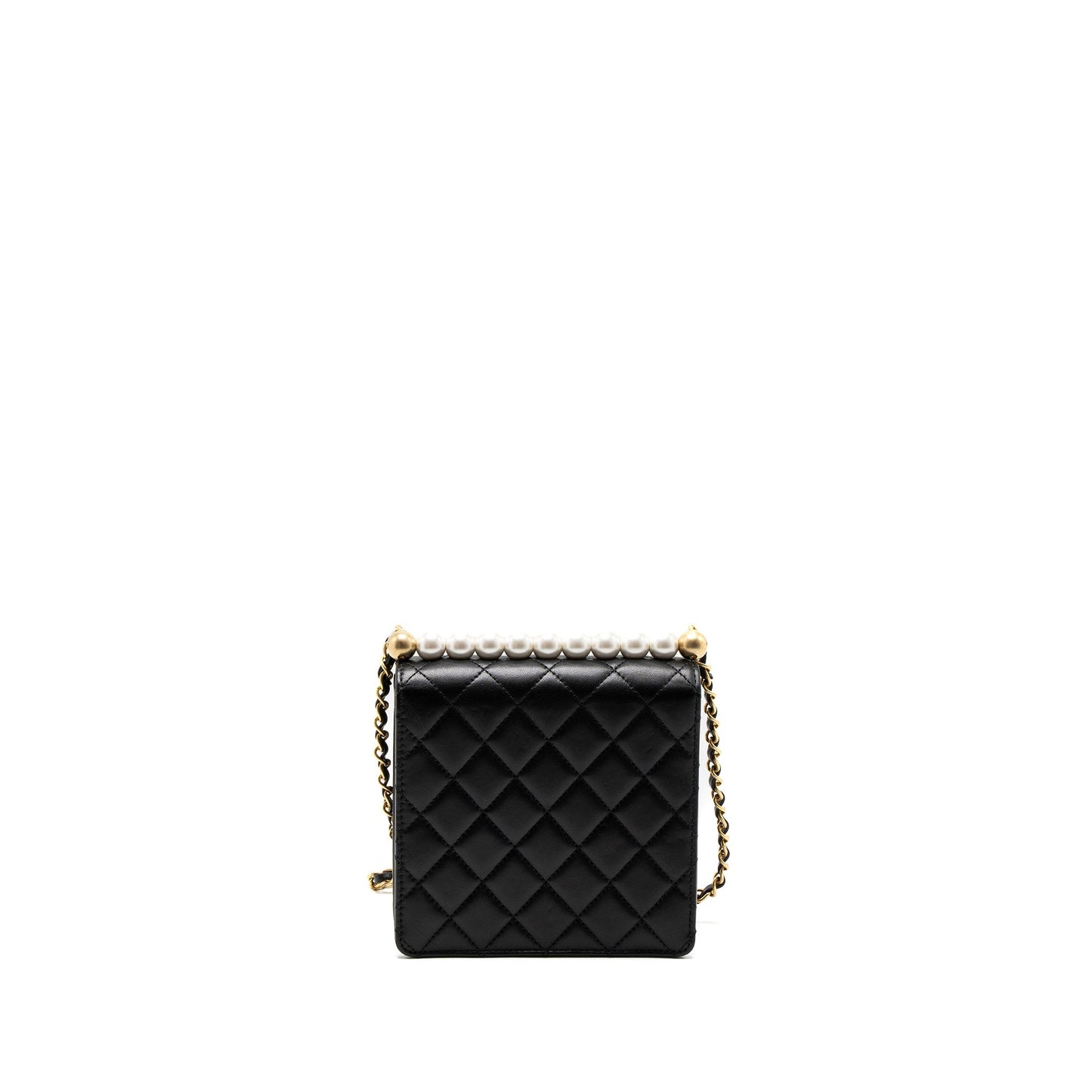 Chanel Square Pearl Flap Lambskin Brushed GHW Black Shoulder Bag