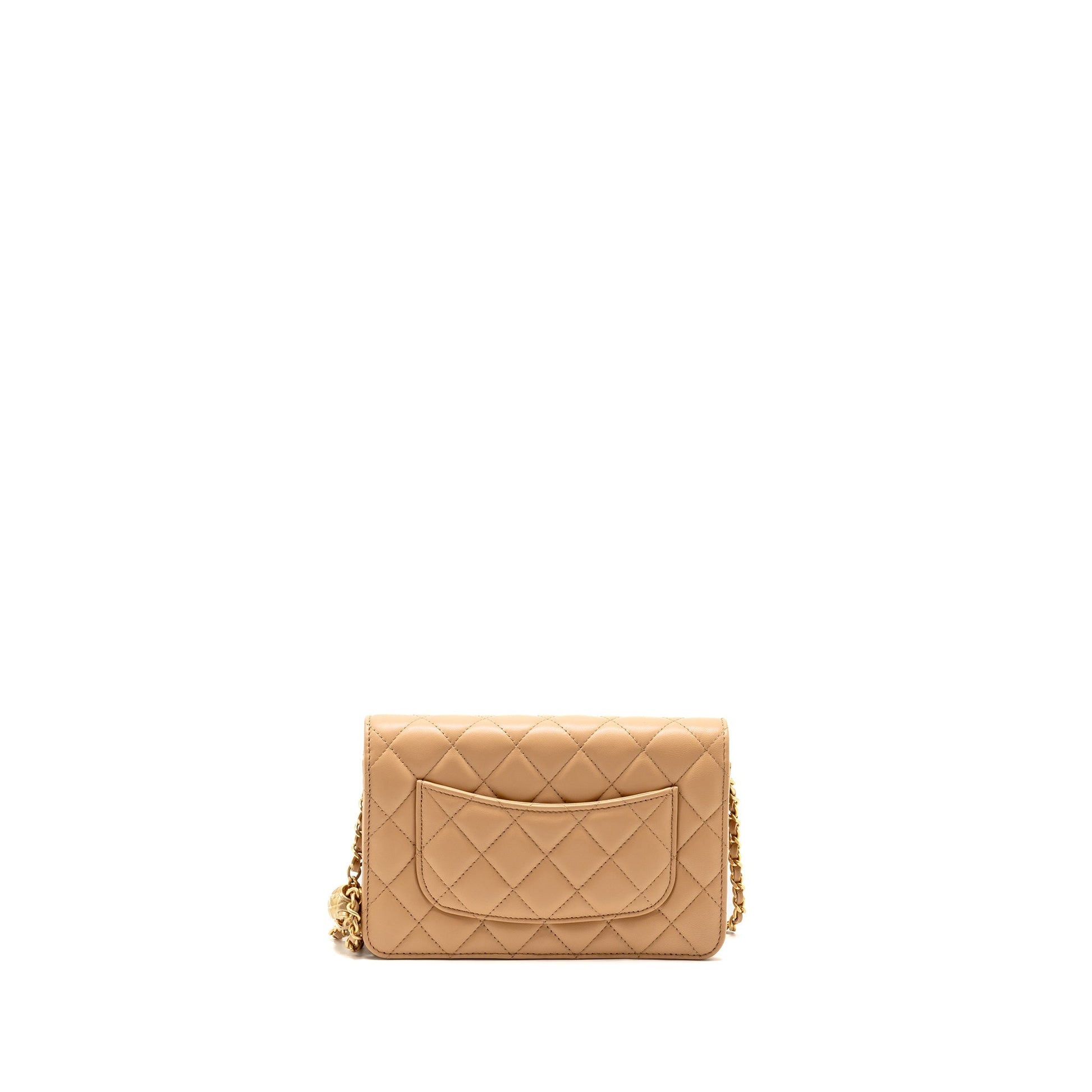 Chanel Pearl Crush On Lambskin GHW microchip Beige Wallet Case