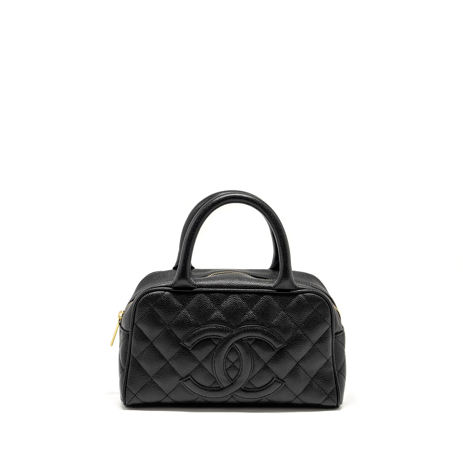 Chanel Quilted CC Logo Bowling Caviar GHW Black Handbag