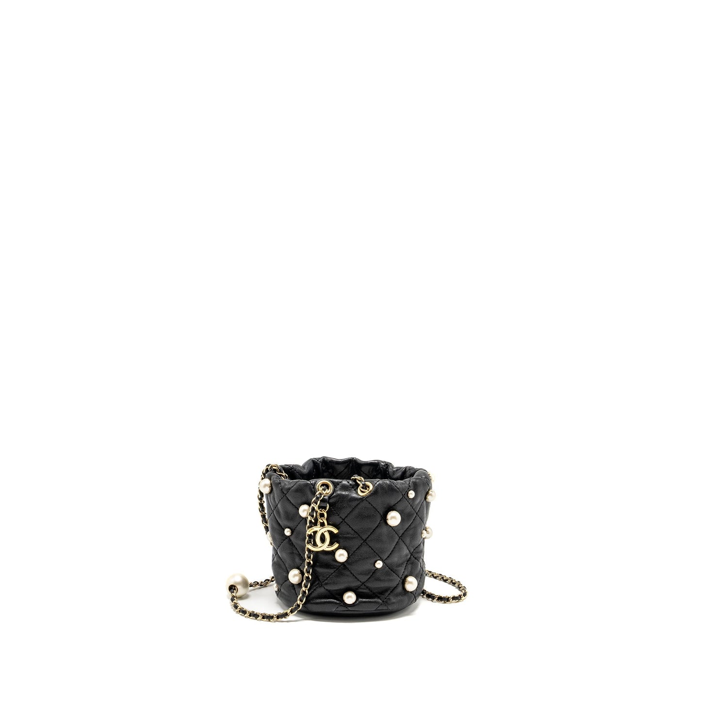 Chanel 21S Quilted About Pearls Bucket Lambskin Black Bucket Bag