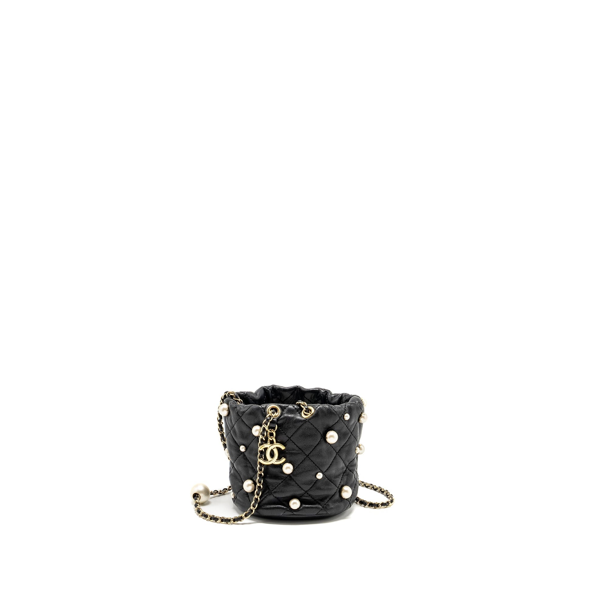 Chanel 21S Quilted About Pearls Bucket Lambskin Black Bucket Bag