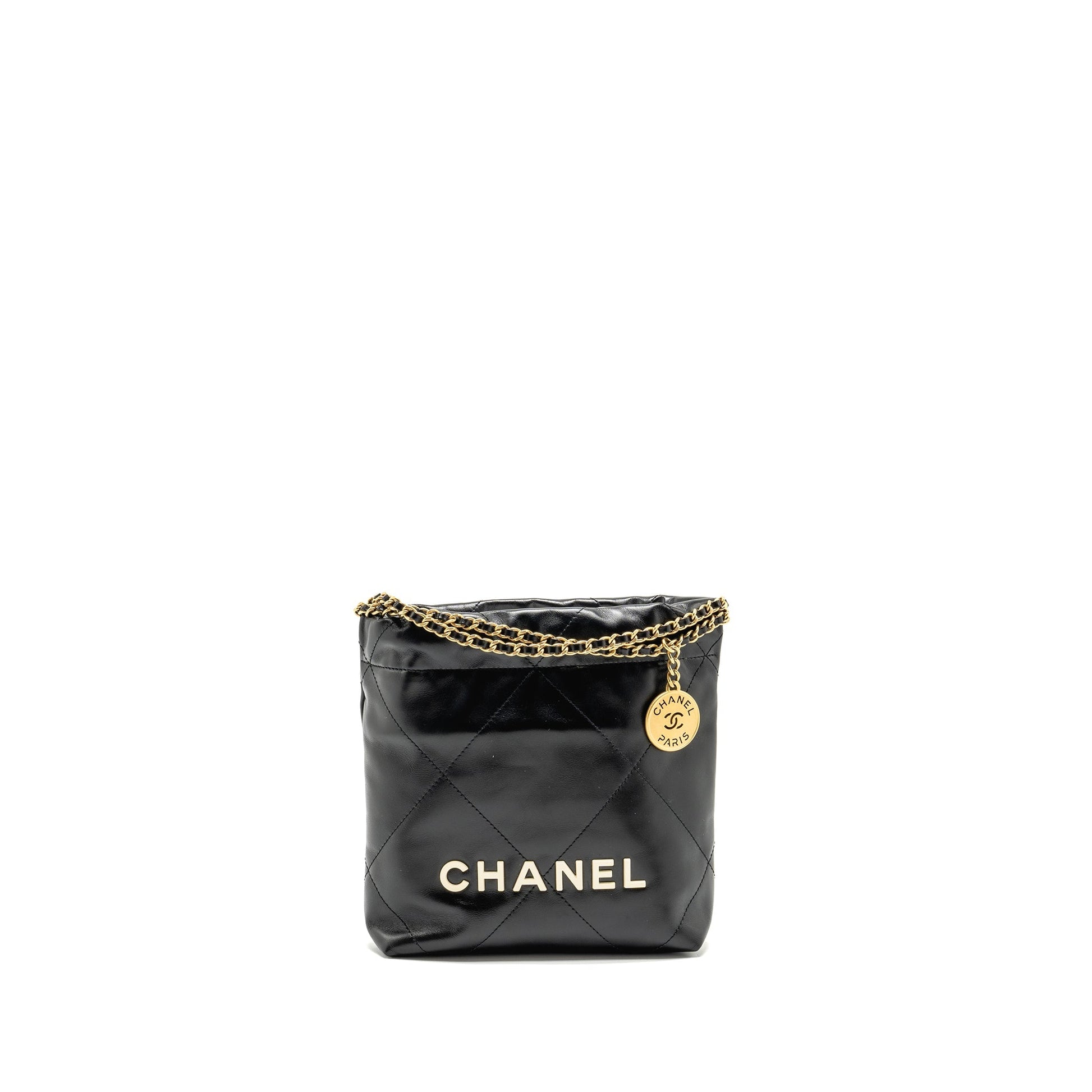 Chanel 22 Shiny Calfskin GHW Microchip Black Mini Bag Ghw Microchip