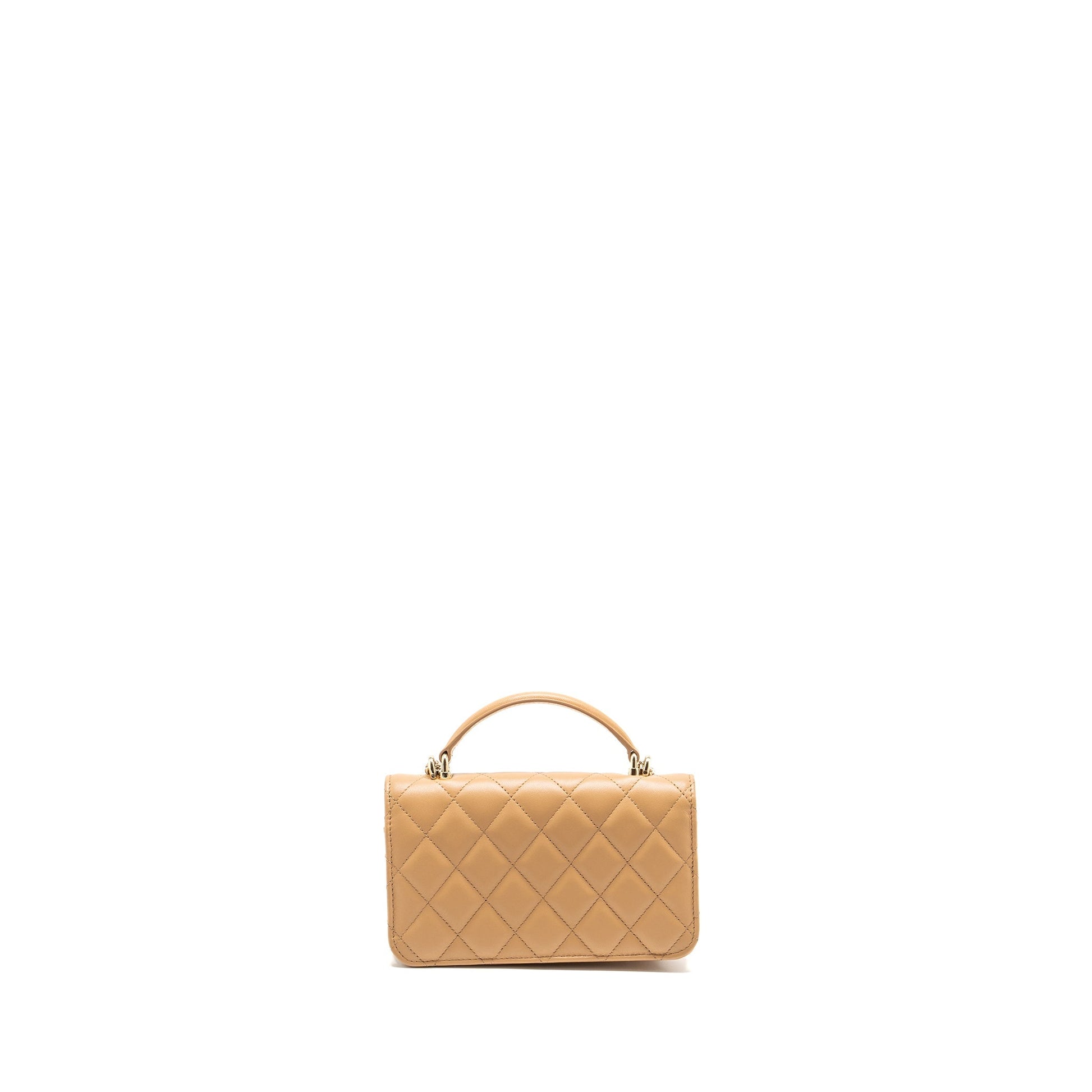 Chanel top handle flap lambskin LGHW Microchip Beige Clutch Bag