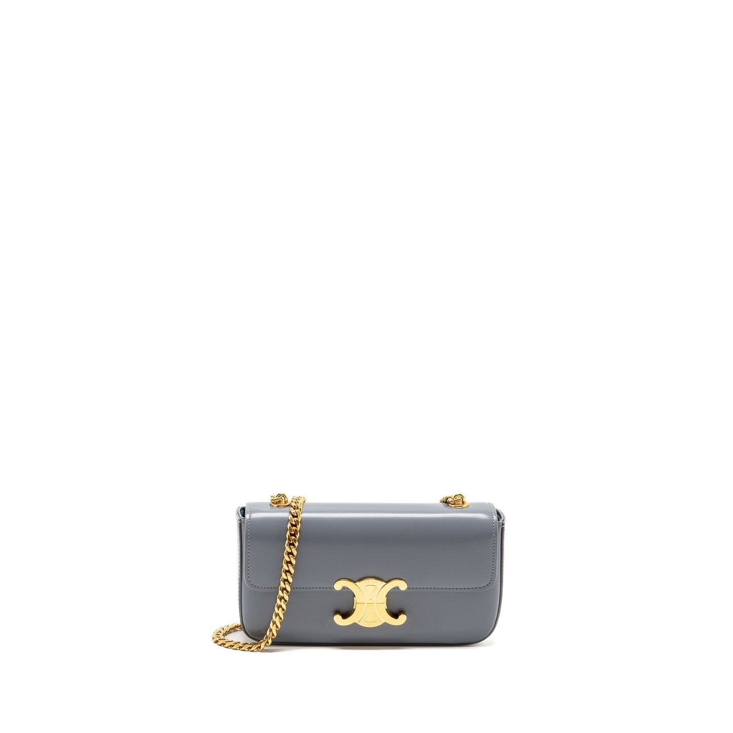 Luxury Shoulder Bag Claude Shiny Calfskin Grey Blue Chain