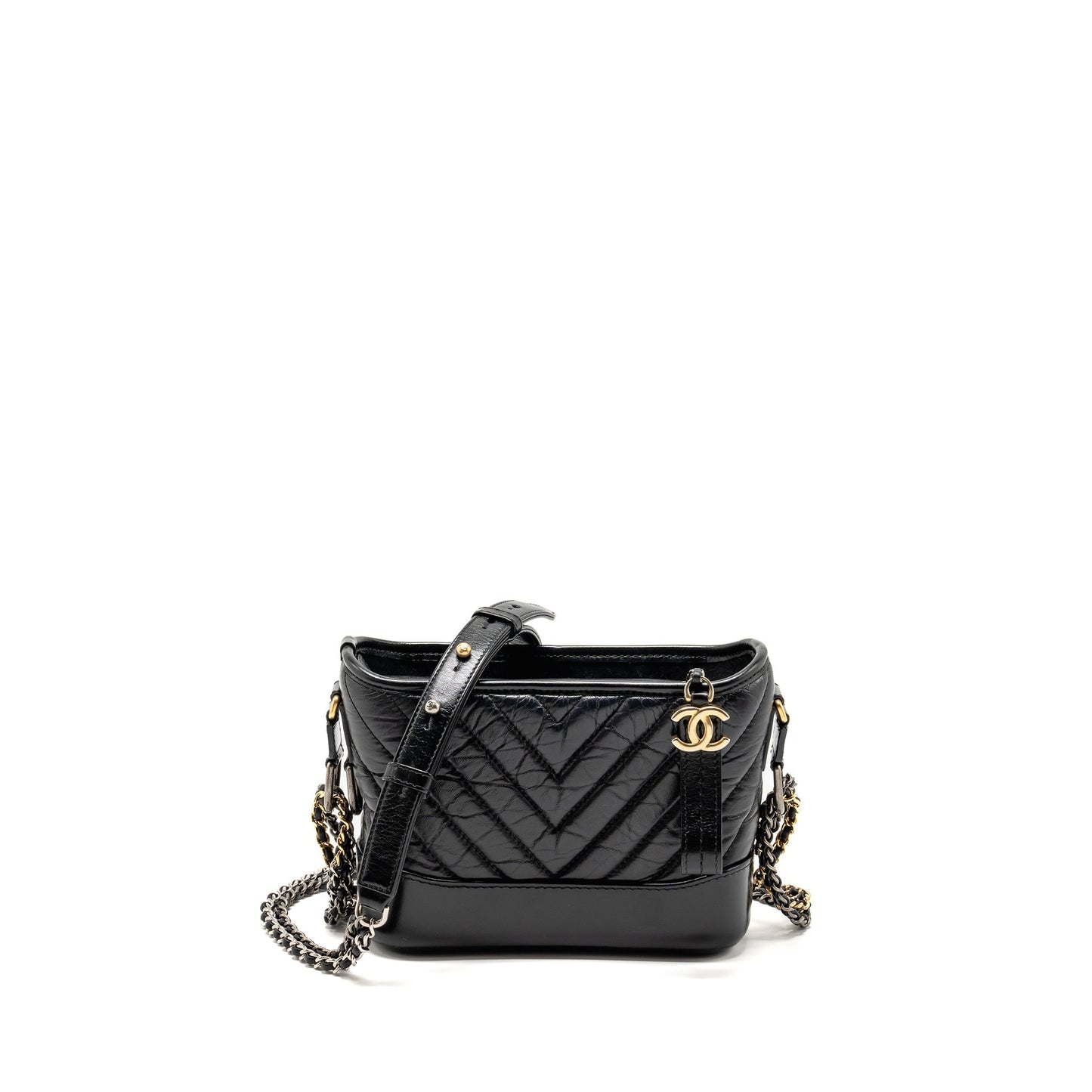 Chanel Gabrielle Hobo Chevron Calfskin Hardware Multicolour Black Small Shoulder Bag
