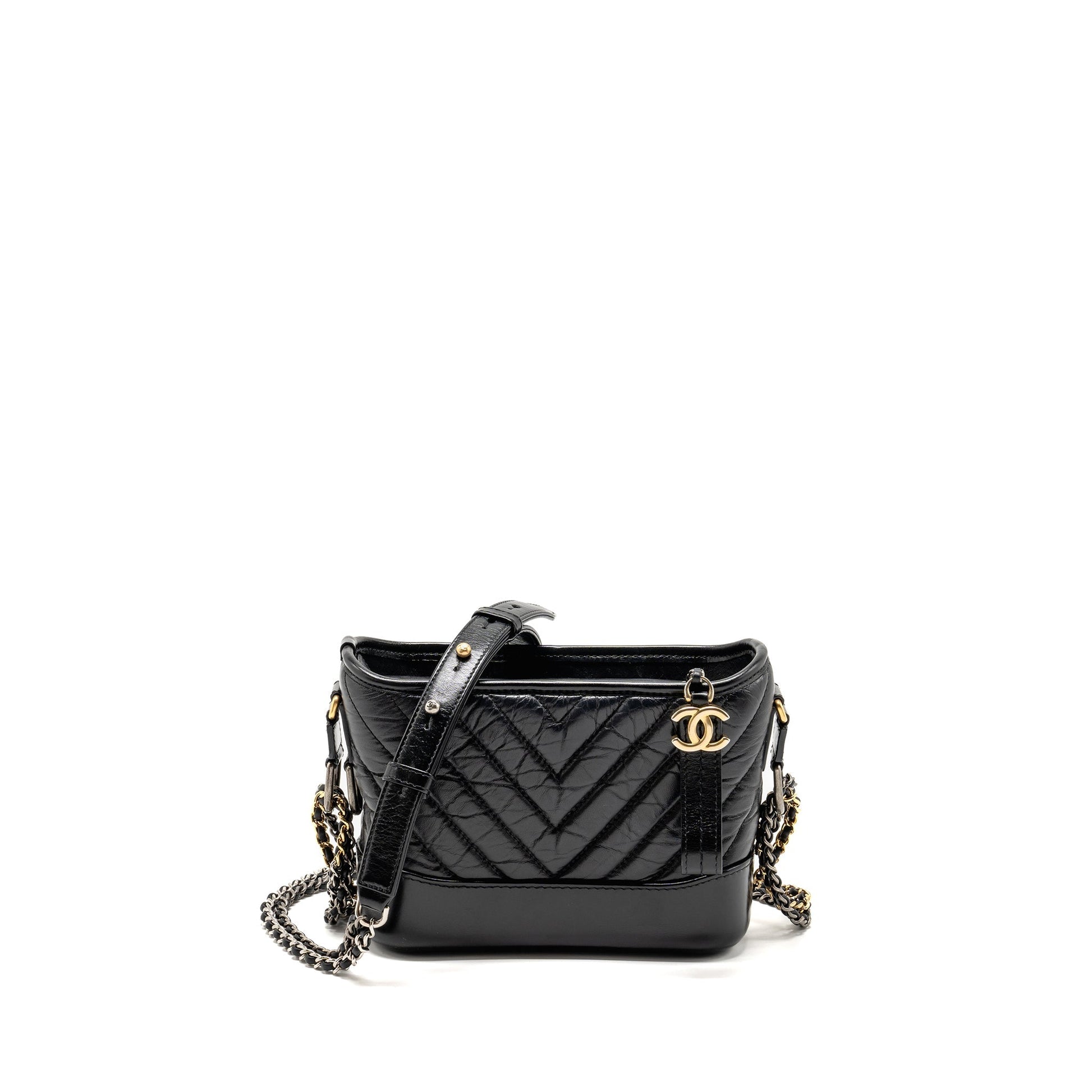 Chanel Gabrielle Hobo Chevron Calfskin Hardware Multicolour Black Small Shoulder Bag