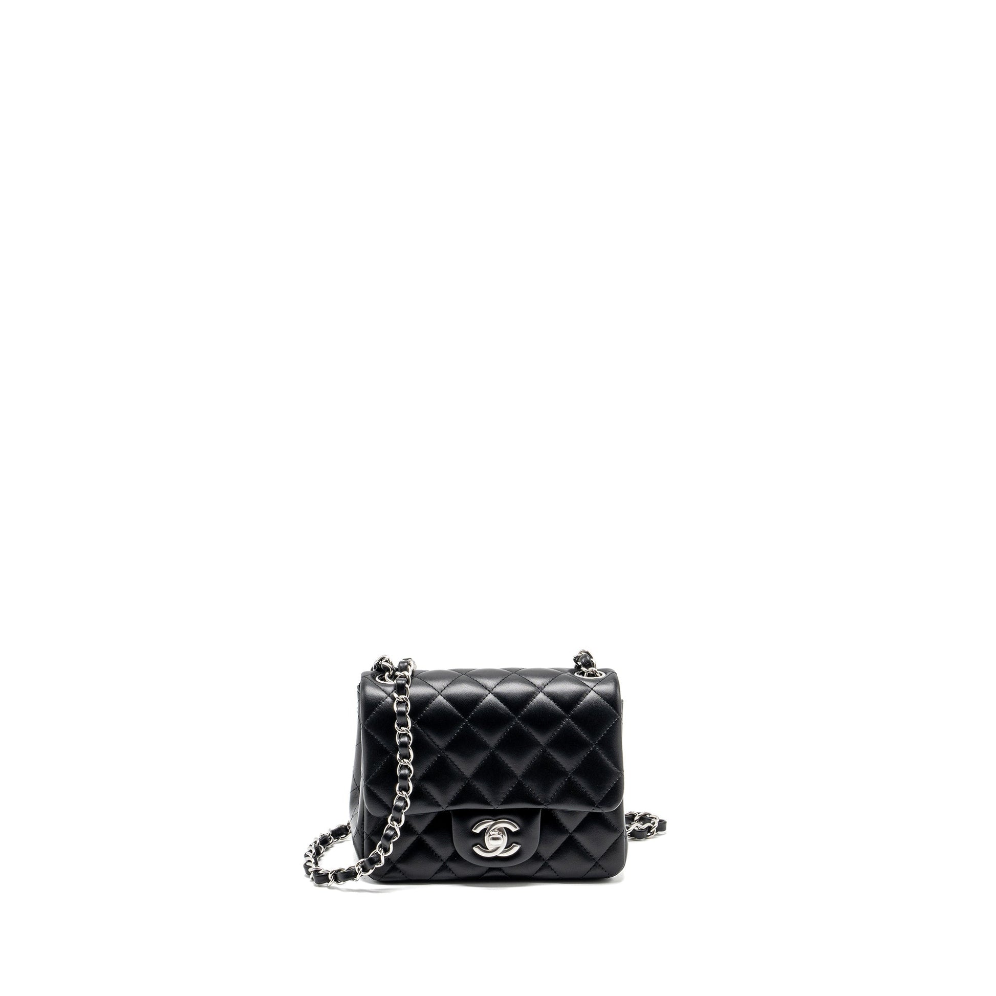 Chanel Square Flap Lambskin SHW Microchip Black Shoulder Bag Microchip 1