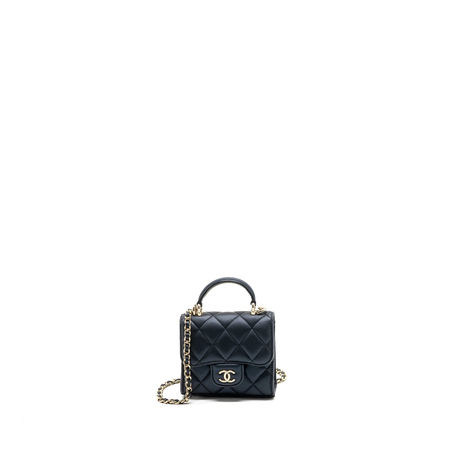 Chanel Top Handle Flap Pearly Lambskin Dark Blue Shoulder Bag