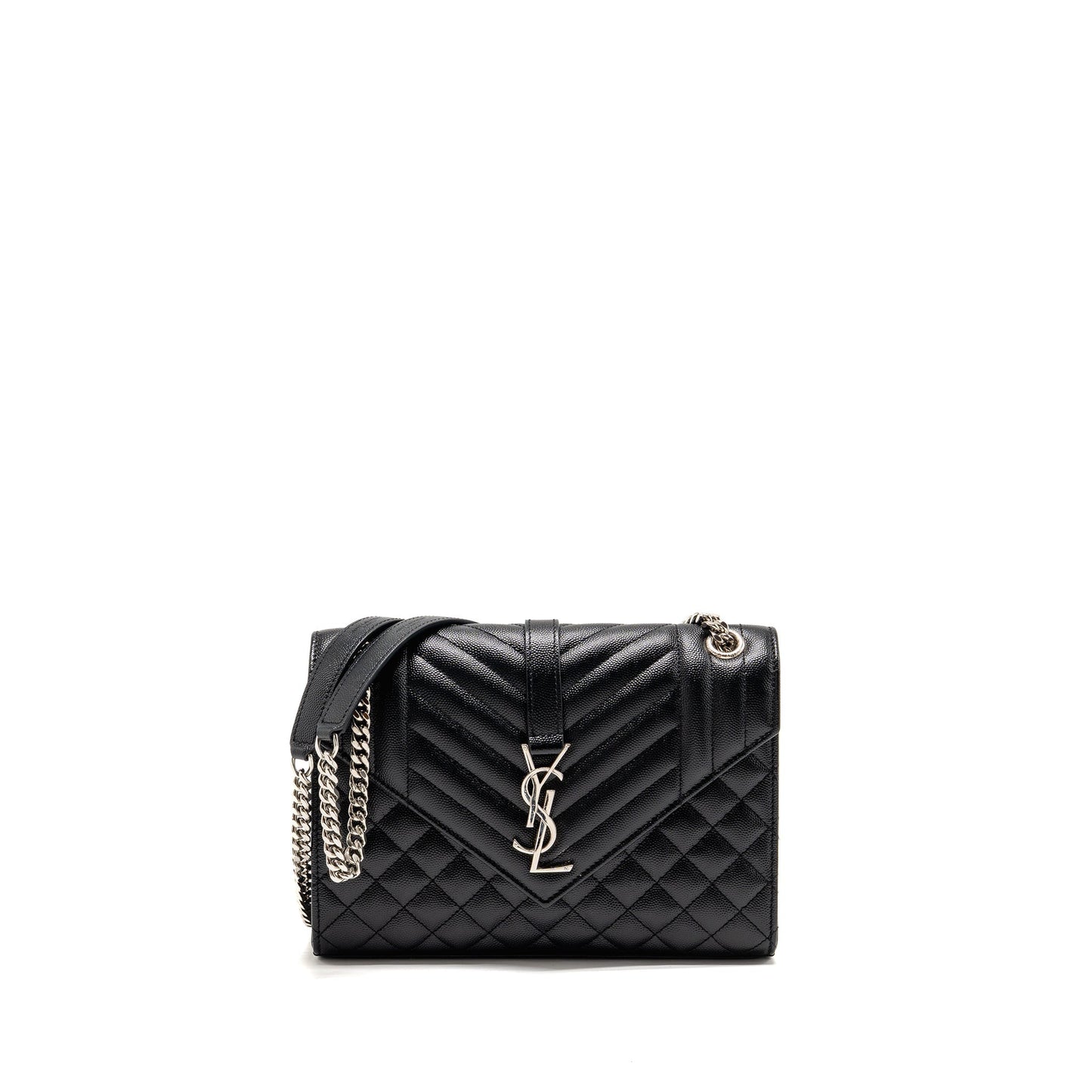 YSL Saint Laurent Envelop Purse Grained Calfskin Travel Bag Black Medium