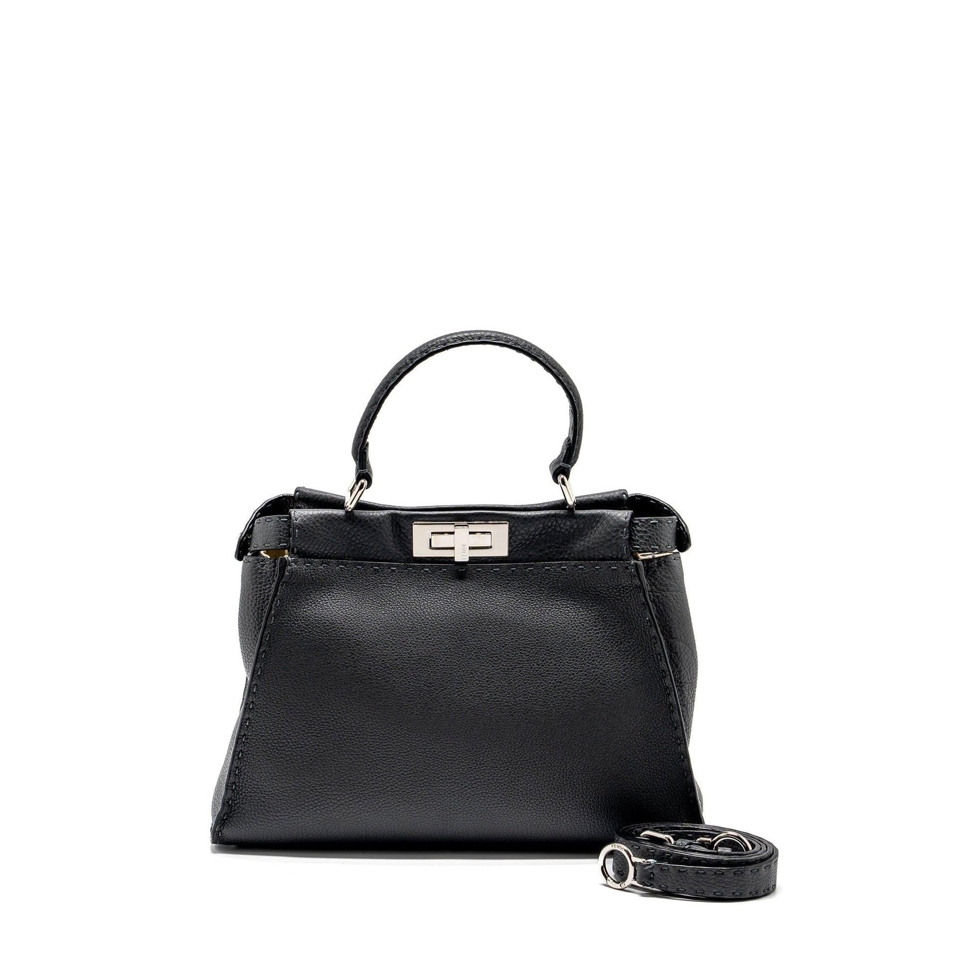 Fendi Peekaboo Purse Selleria Leather Black Medium Travel Bag