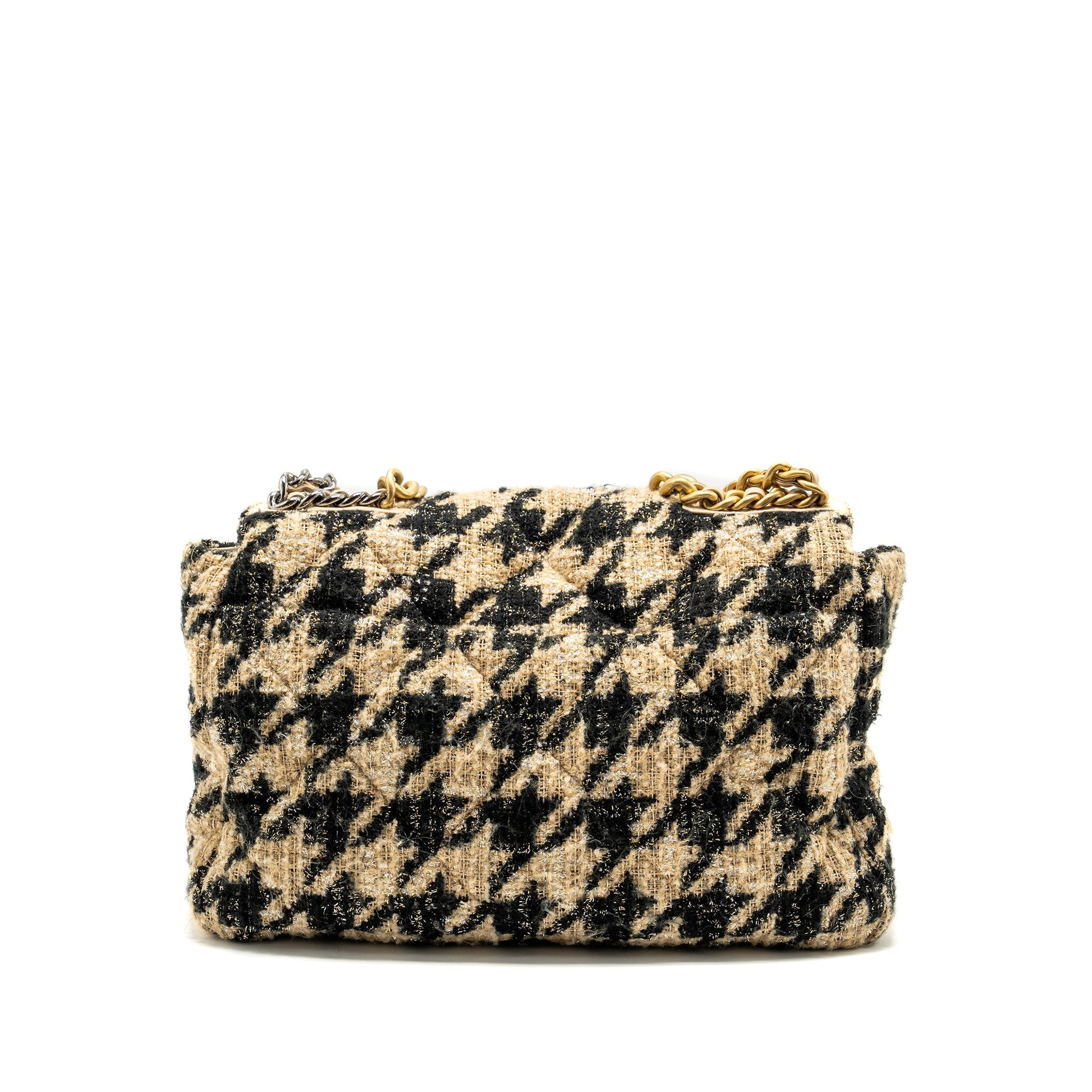 Chanel Maxi 19 Tweed Hardware Multicolour Black Beige Handbag