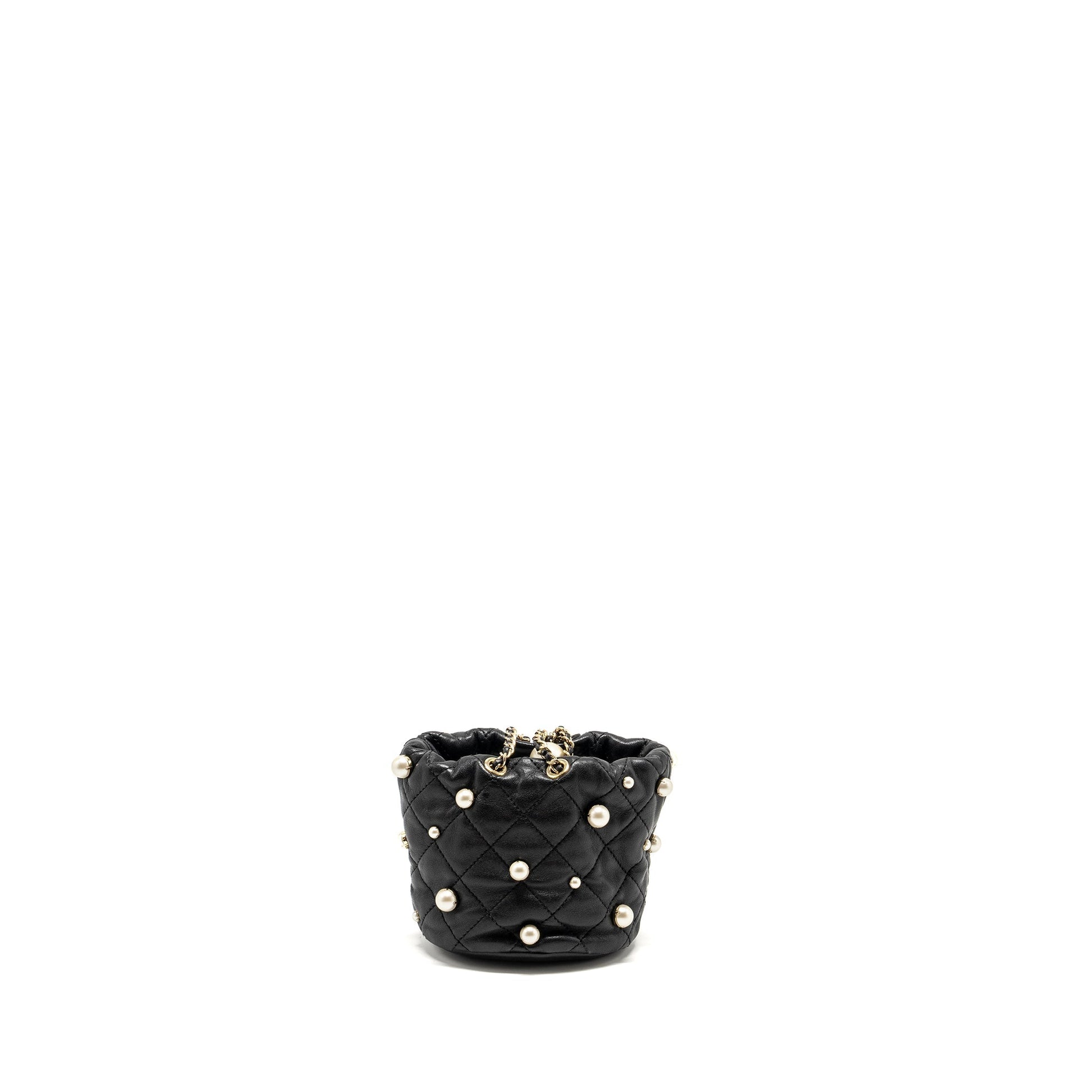 Chanel 21S Quilted About Pearls Bucket Lambskin Black Bucket Bag