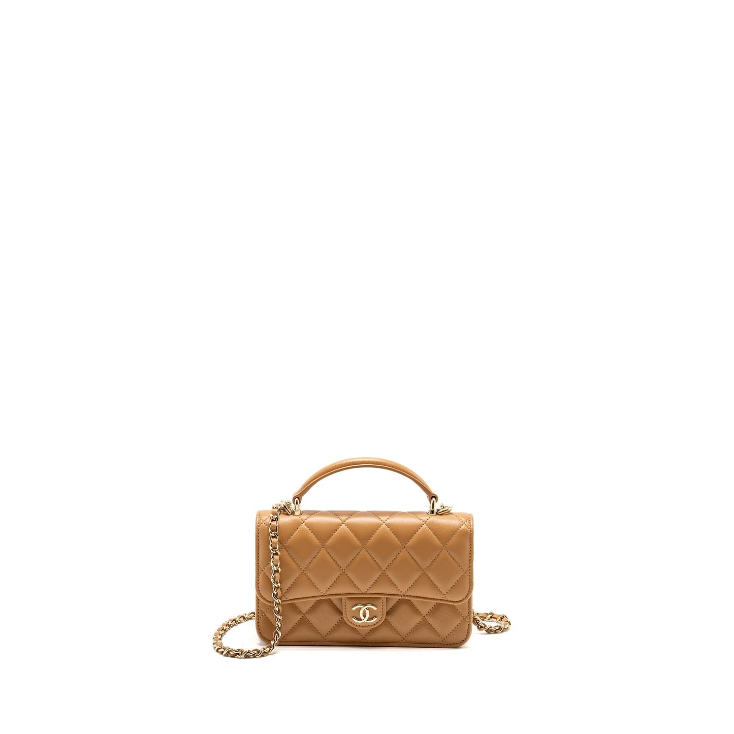 Chanel Top Handle Flap Lambskin Caramel LGHW Shoulder Bag