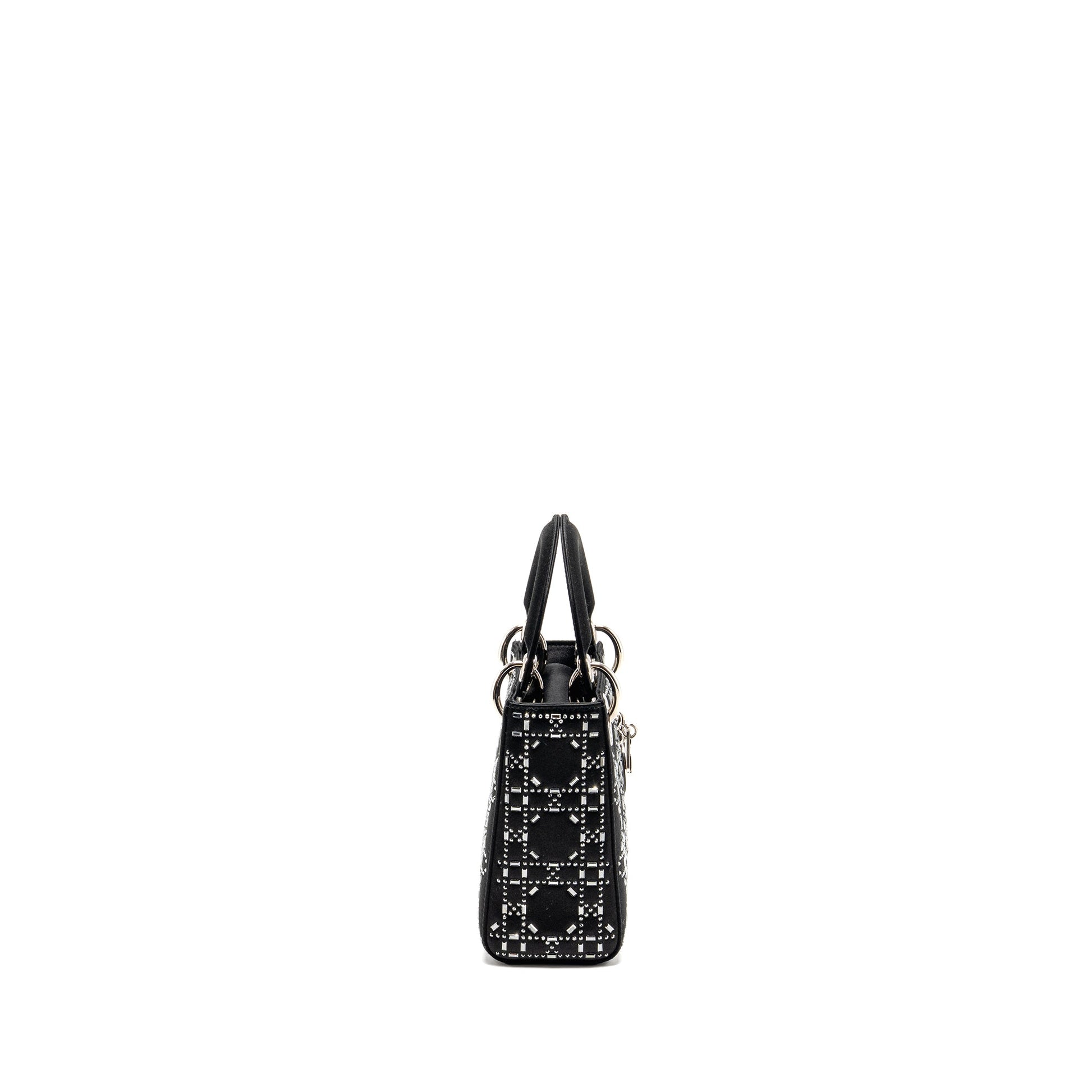 Dior Lady Crystal Handbag Satin Black Travel Bag