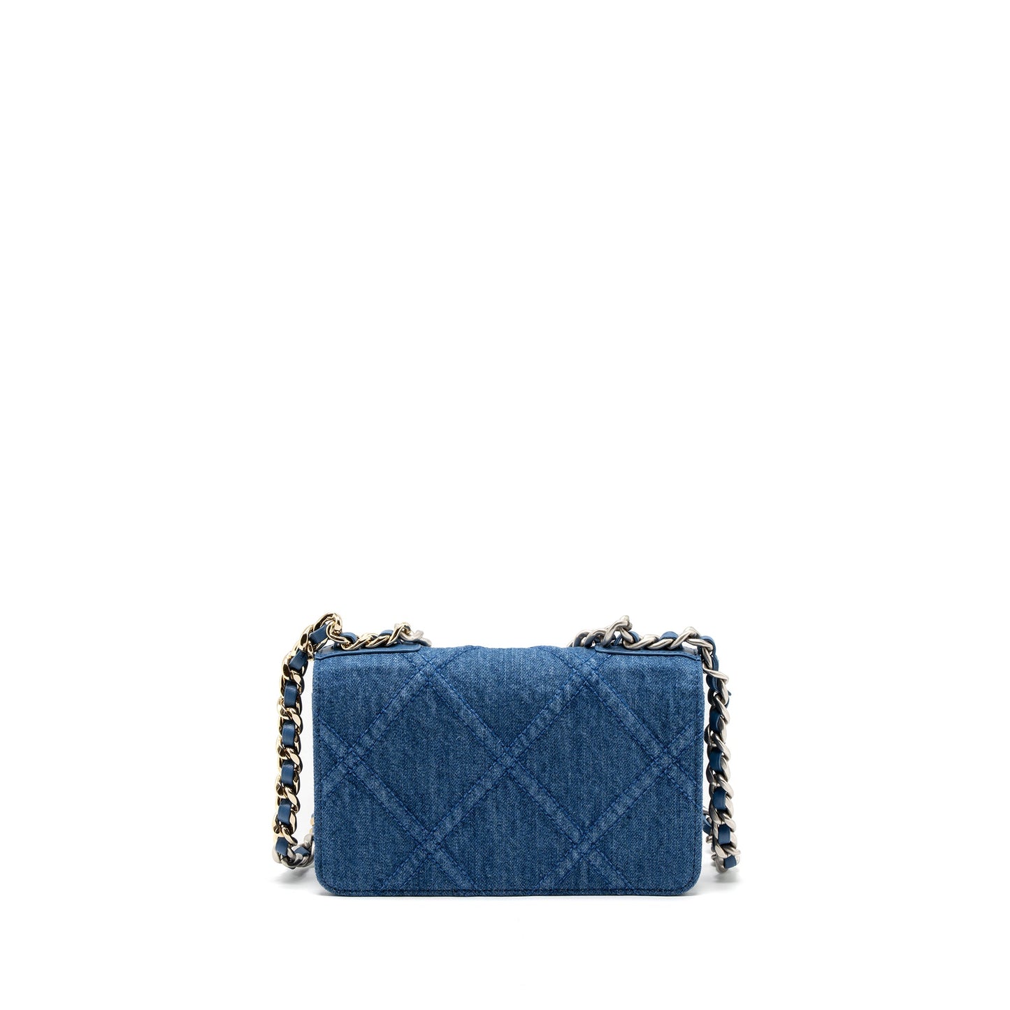 Chanel 19 On Denim Hardware Microchip Multicolor Blue Wallet Case