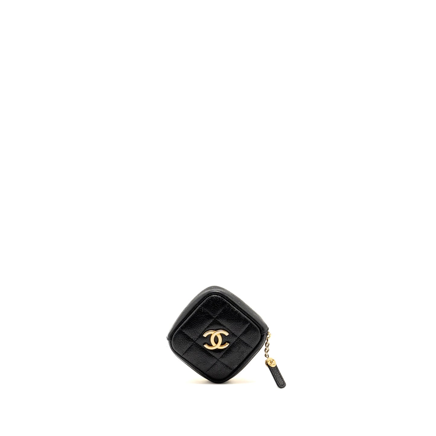Chanel Quilted Diamond Zipper Coin Purse Caviar Black Wallet Case