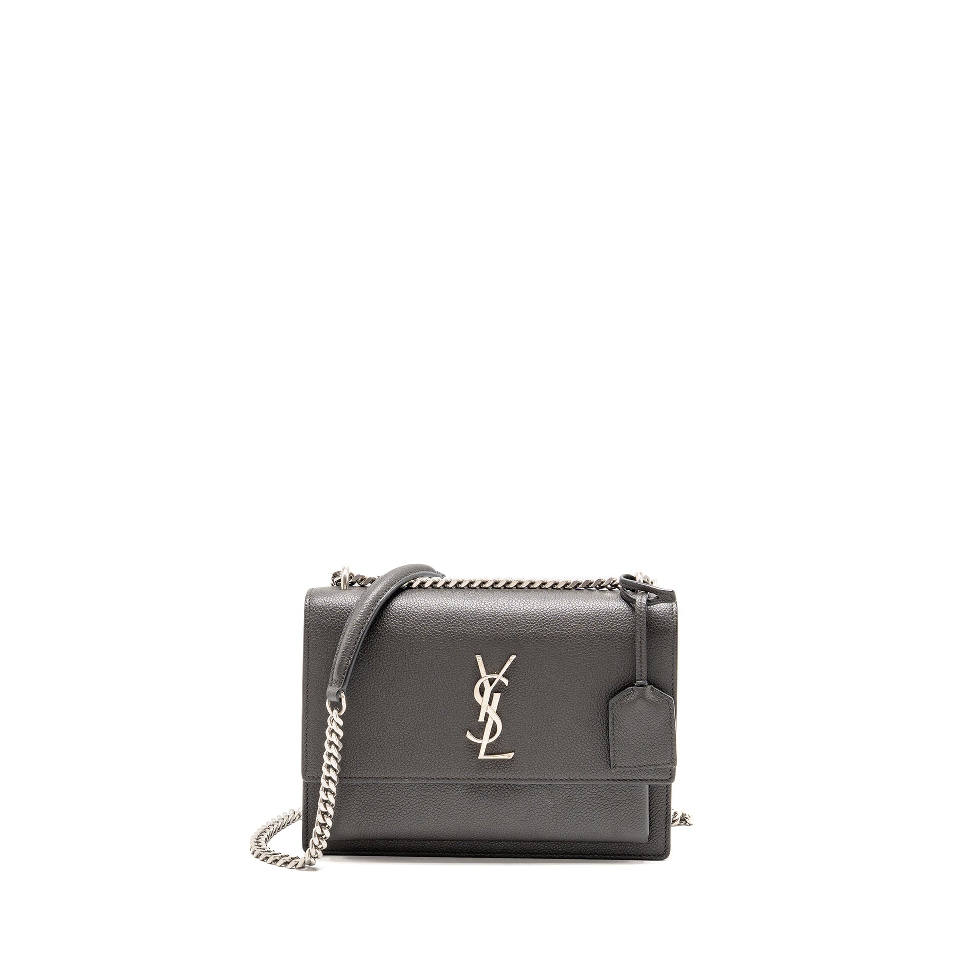 YSL Saint Laurent Sunset Purse Calfskin Grey Travel Bag Medium