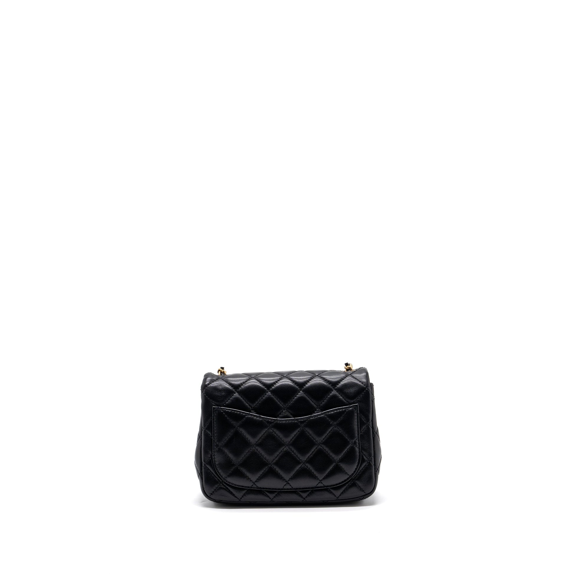 Chanel Pearl Crush Square Flap Lambskin GHW Black Shoulder Bag Black Ghwmicrochip