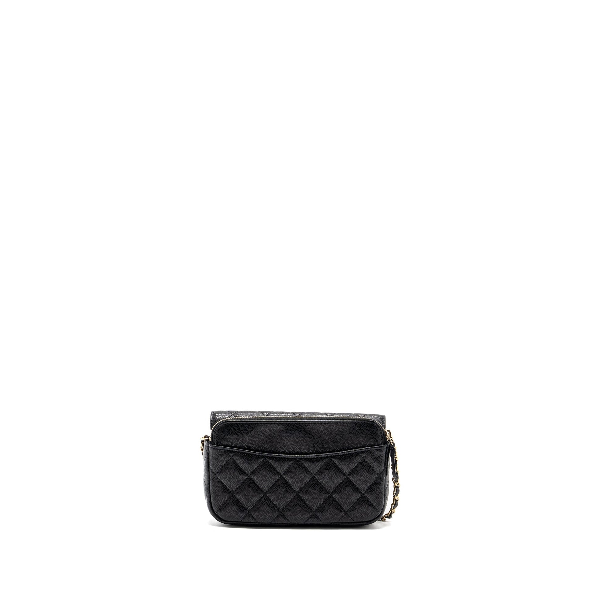Chanel Double Pocket On Caviar LGHW Microchip Black Wallet Case Black Lghwmicrochip