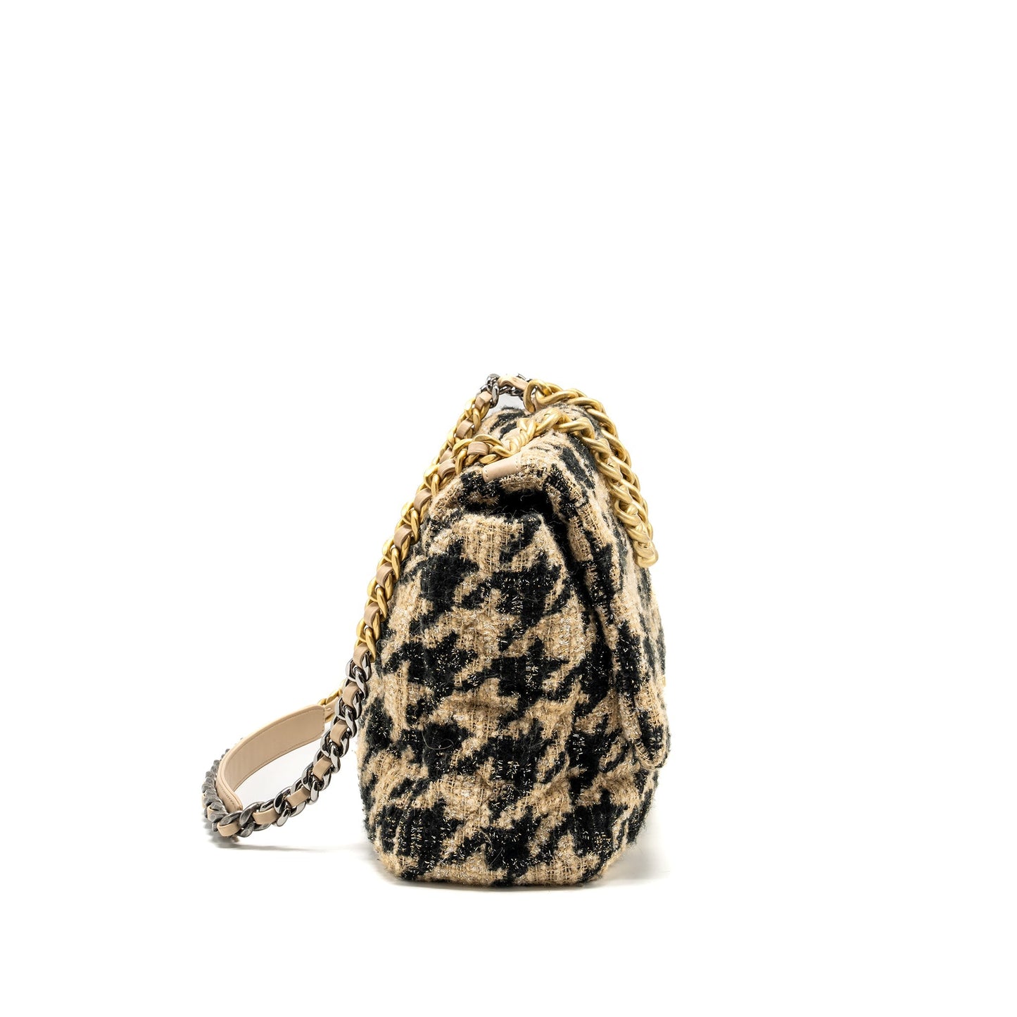 Chanel Maxi 19 Tweed Hardware Multicolour Black Beige Handbag