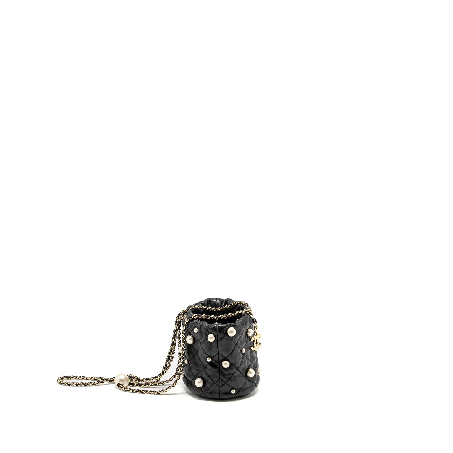 Chanel 21S Quilted About Pearls Bucket Lambskin Black Bucket Bag