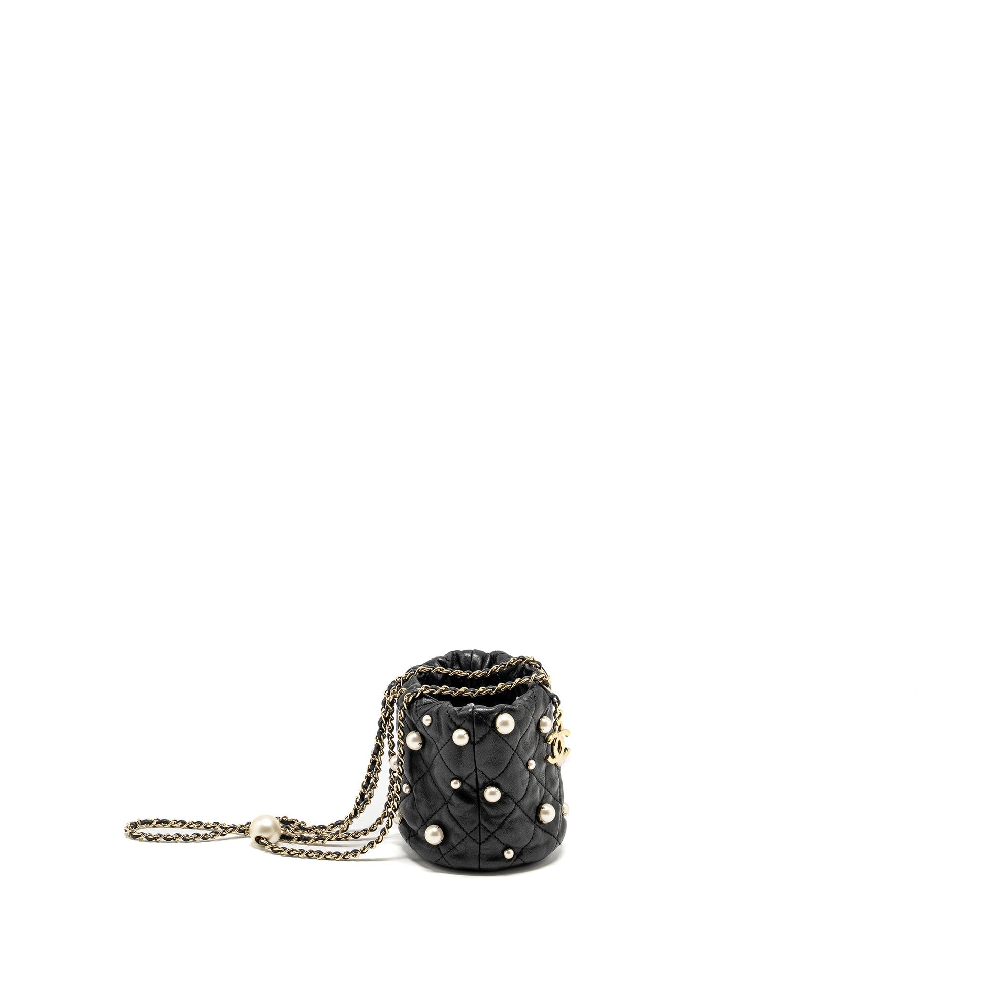 Chanel 21S Quilted About Pearls Bucket Lambskin Black Bucket Bag