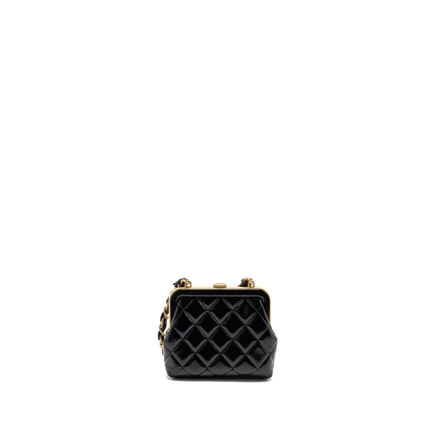 Chanel 24A bow knot patent crumpled lambskin Black Pink Clutch Bag